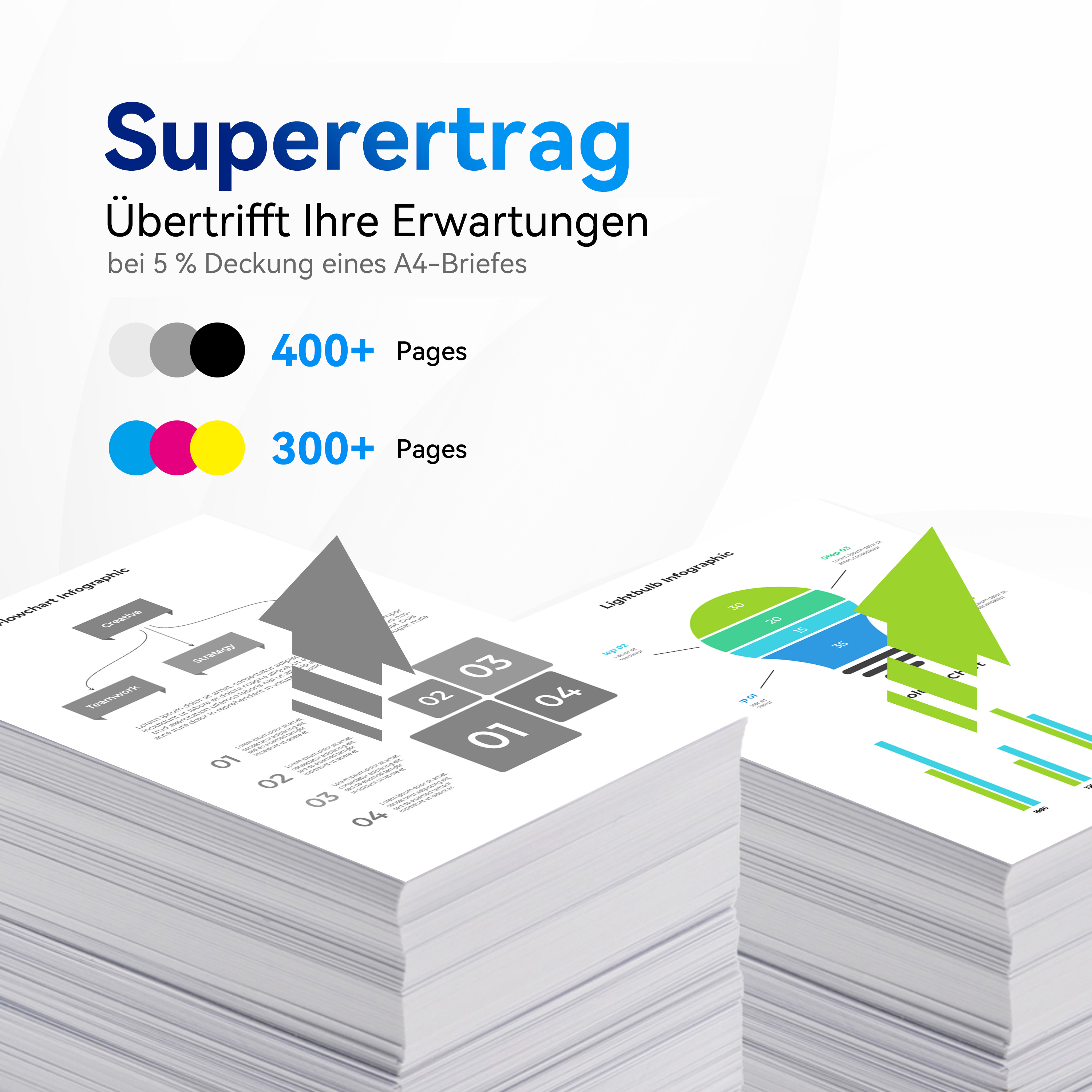 Stapel papier met grafieken. Tekst in het Duits. Zwarte, grijze en blauwe kleuren.