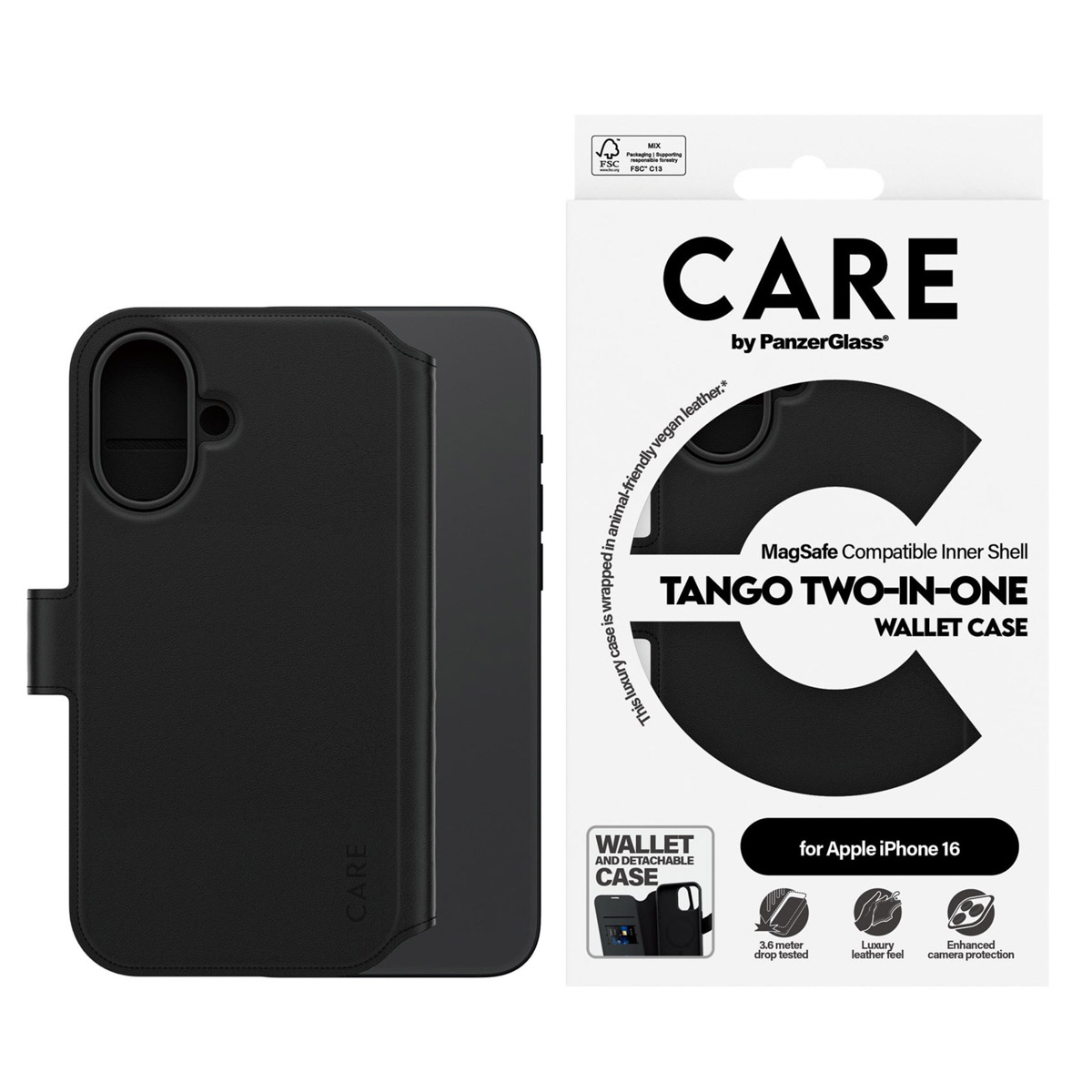 PANZERGLASS Protettiva PG-1329 Custodia per Apple iPhone 16, Nero