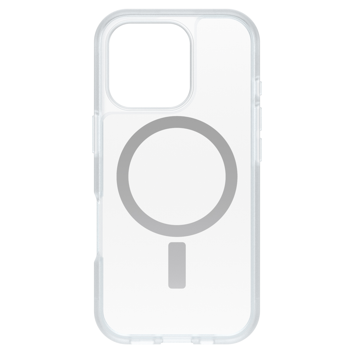 Coque transparente avec cercle et rectangle MagSafe gris. Plastique transparent.
