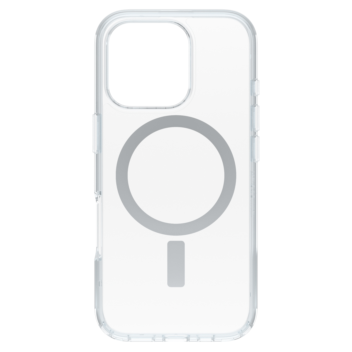 Coque de téléphone transparente avec cercle et rectangle MagSafe.