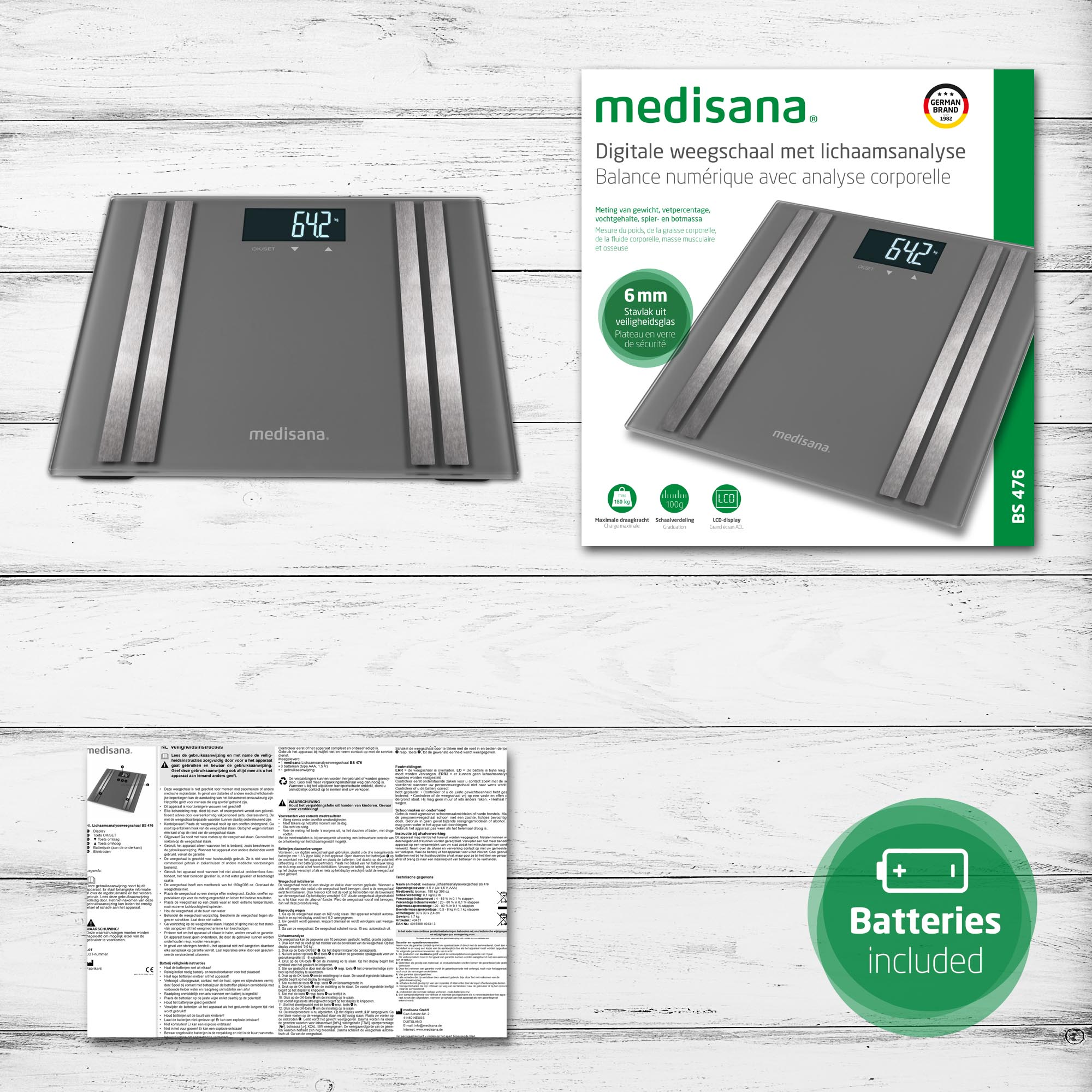 MEDISANA BS 476 Lichaamsanalyse weegschaal Grijs