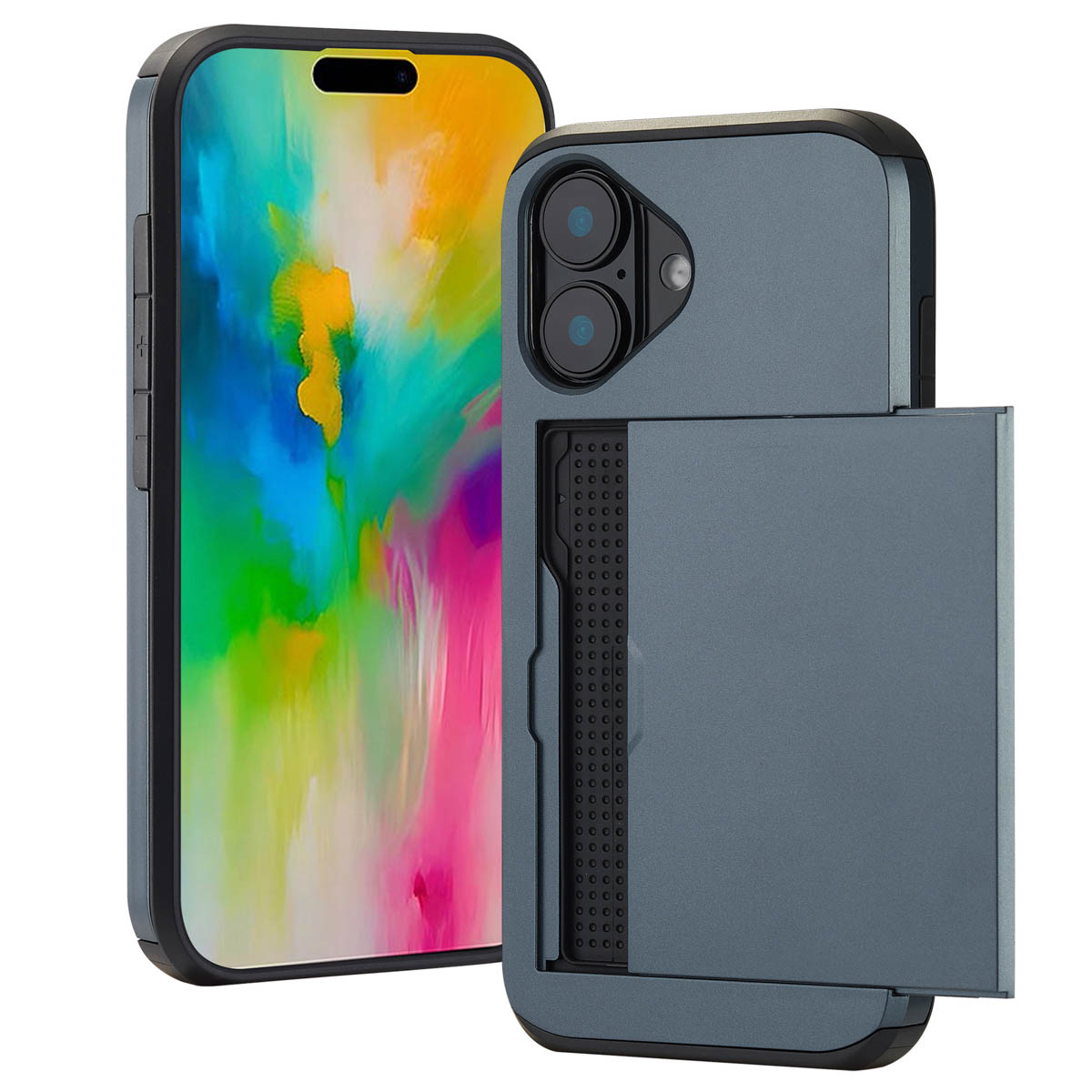 Twee telefoons, met een telefoonhoesje voor de andere.