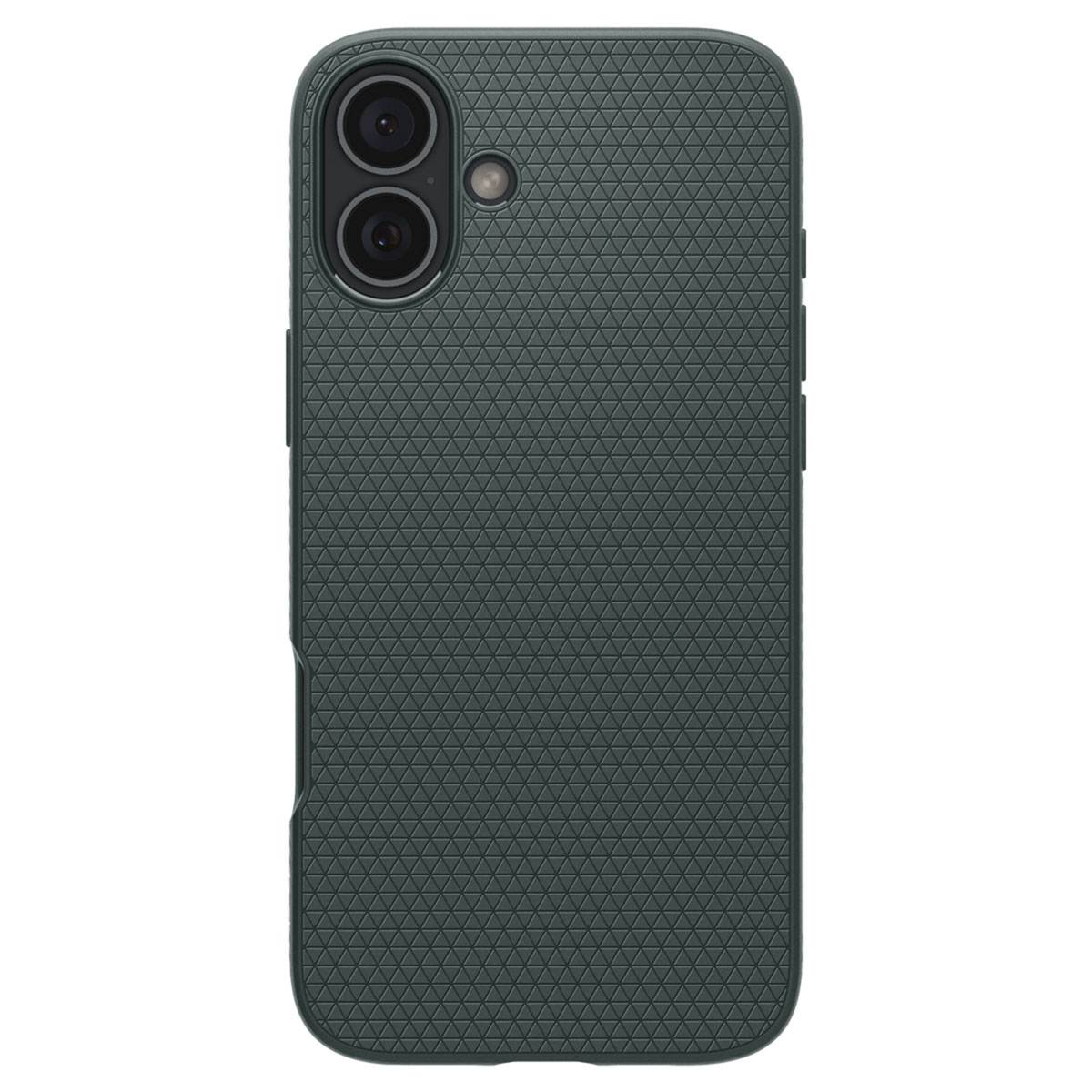 Dark green phone case with textured surface and dual camera.