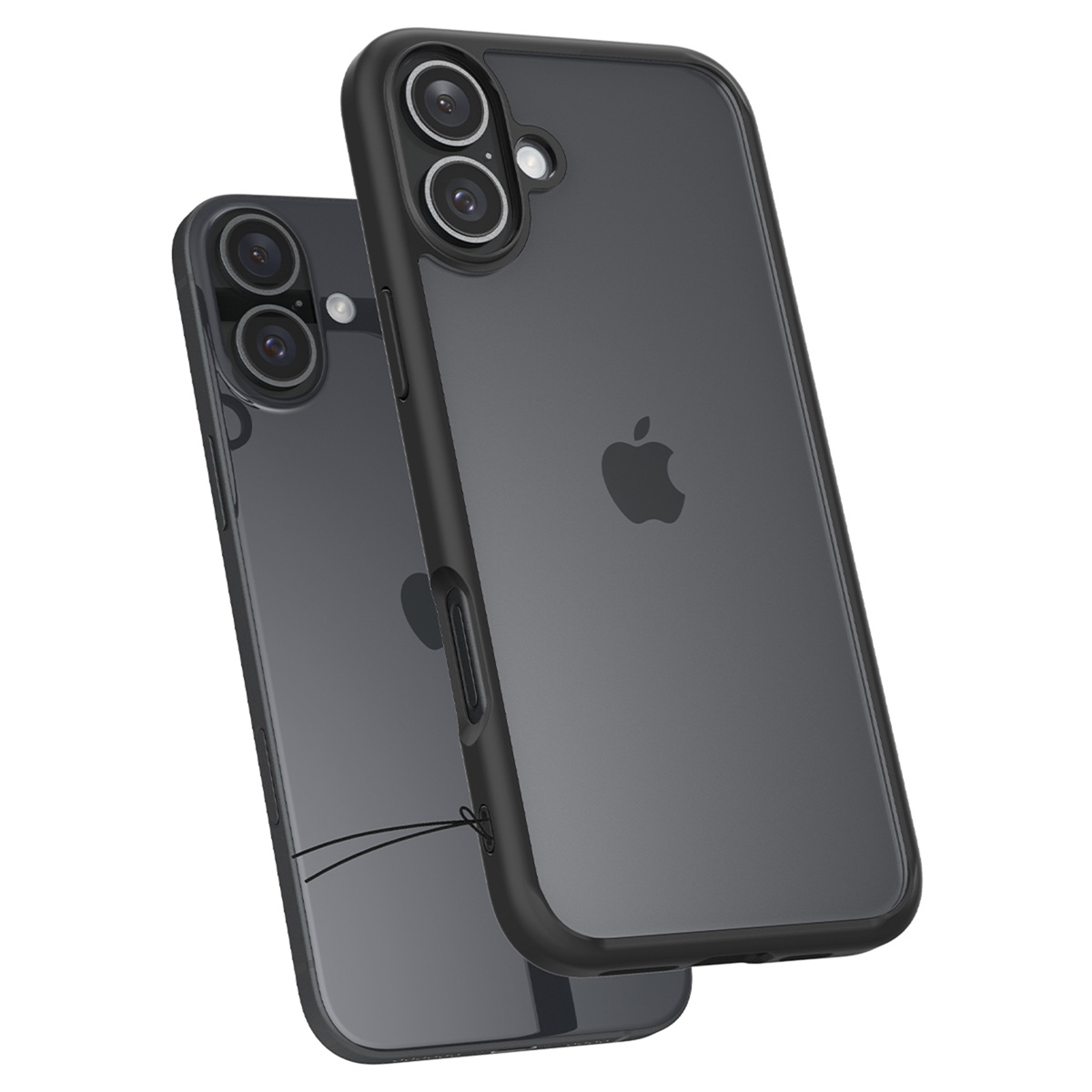 Custodia nera per telefono con logo Apple su un telefono, sfondo bianco.