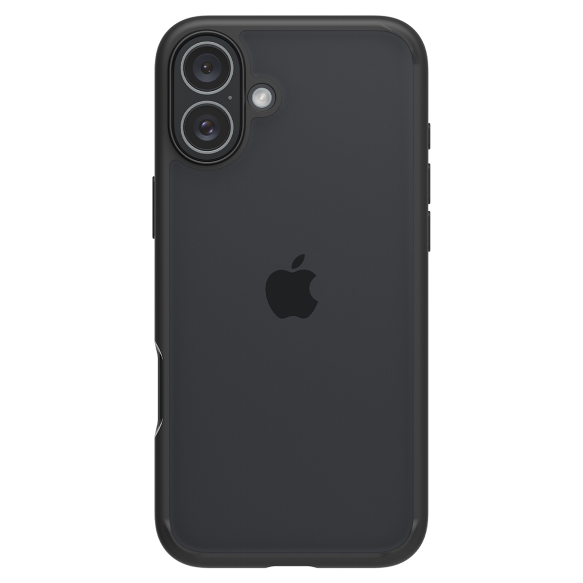Custodia nera per telefono con logo Apple e due obiettivi della fotocamera.
