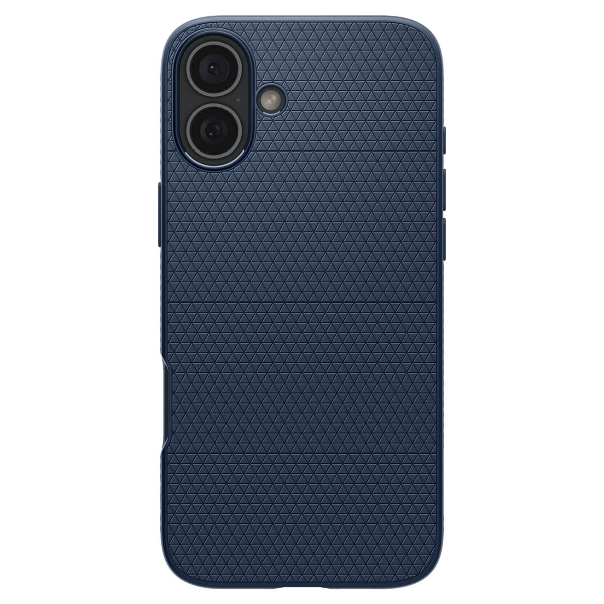 Donkerblauwe telefoonhoes. Getextureerd oppervlak met meerdere lenzen. Close-up.