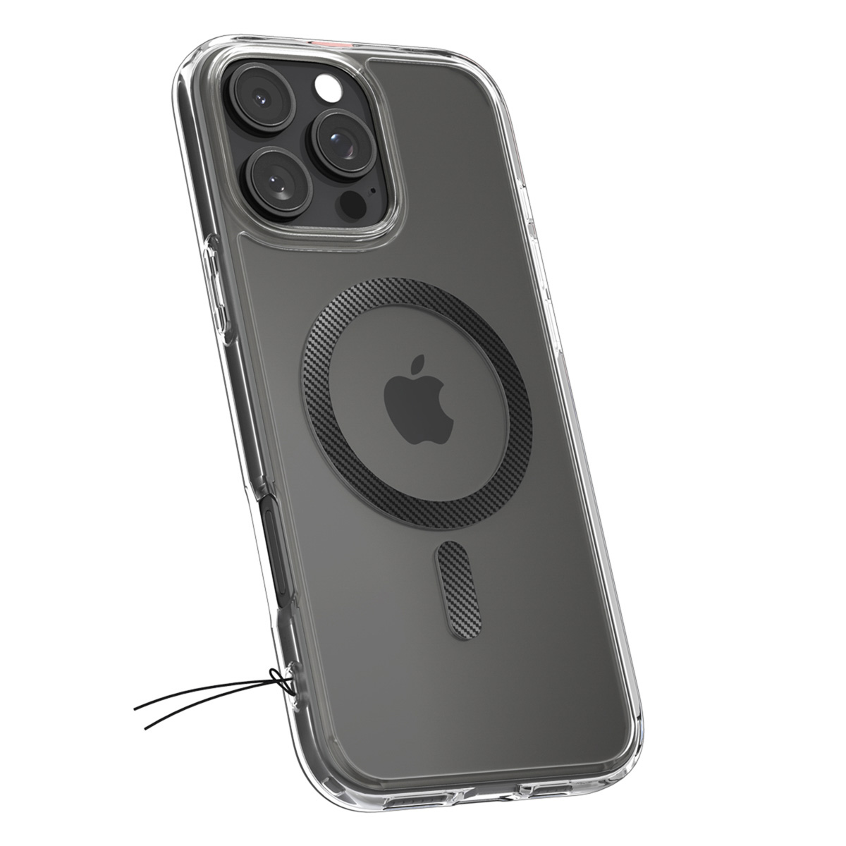 Transparante telefoonhoes met MagSafe en Apple-logo. Inclusief een koordje.