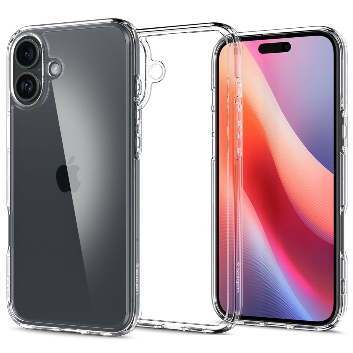 Coque transparente pour iPhone avec iPhone à l'intérieur, montrant les détails du téléphone.