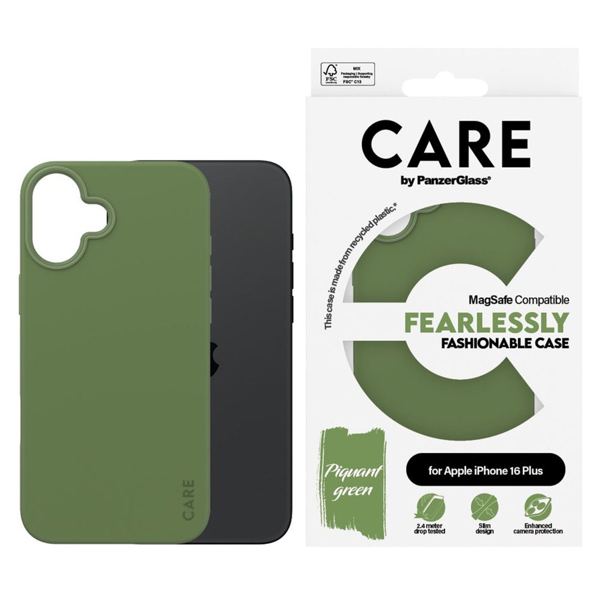 PANZERGLASS CARE Fashion Case MagSafe geschikt voor iPhone 16 Plus Phone case Green