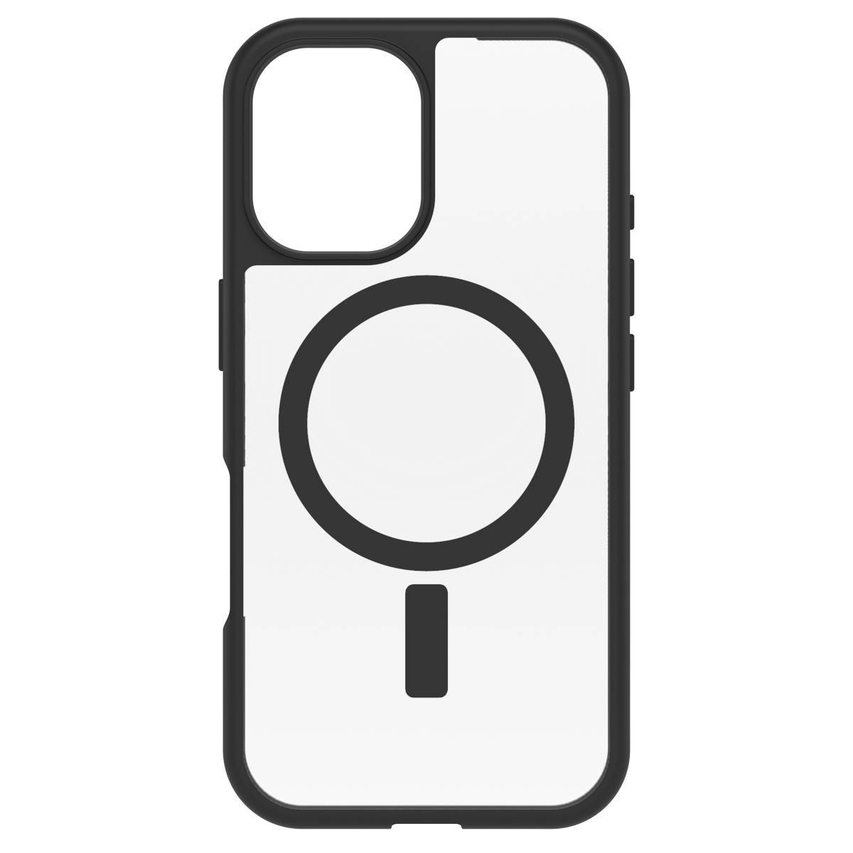 Coque noire avec intérieur blanc, un cercle et un rectangle.