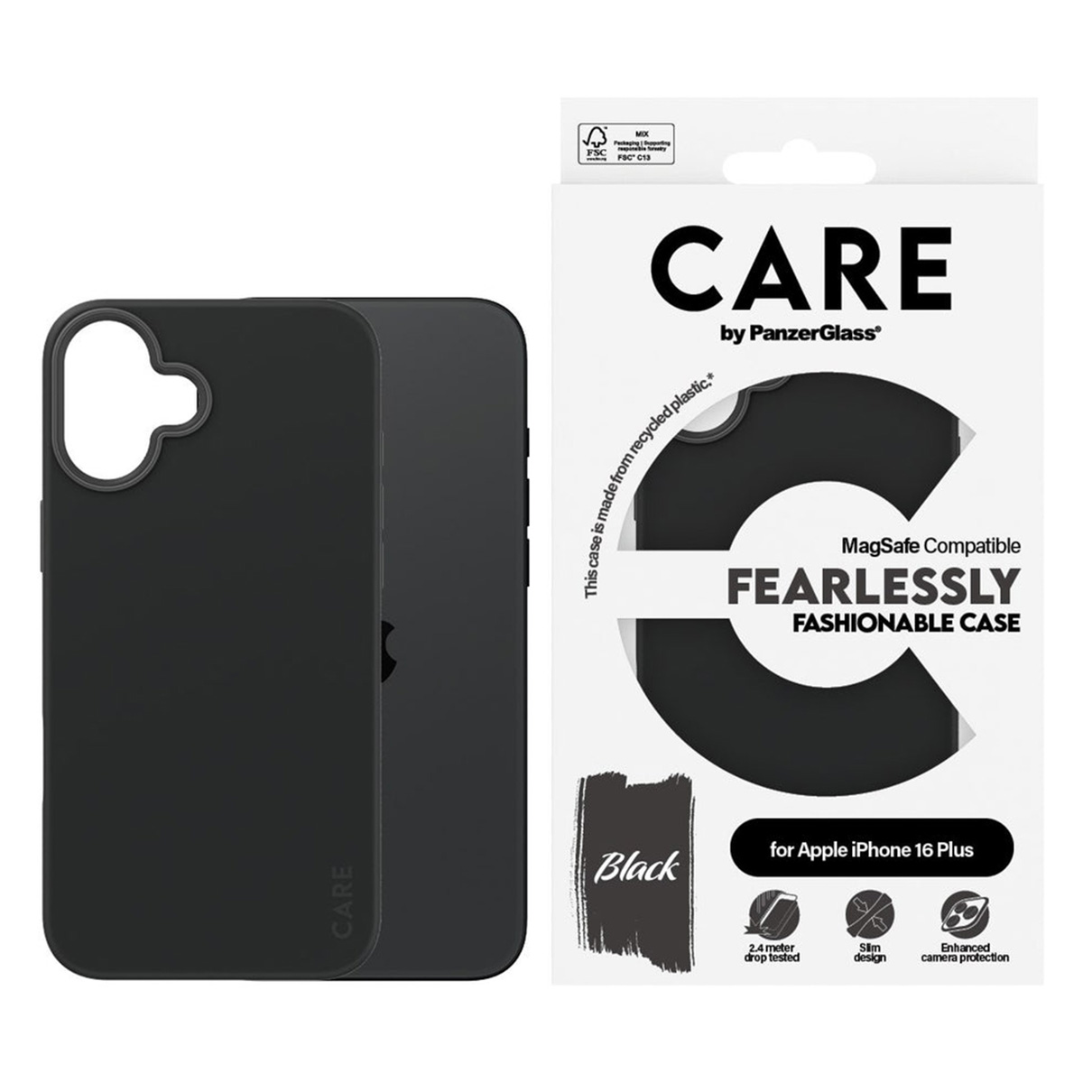 PANZERGLASS CARE Fashion Case MagSafe geschikt voor iPhone 16 Plus Phone case Black