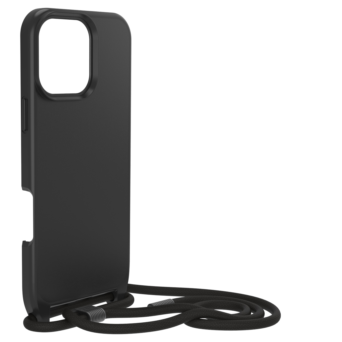 Schwarze Handyhülle mit einem Schlüsselband. Einfaches Design. Nur Handyhülle.