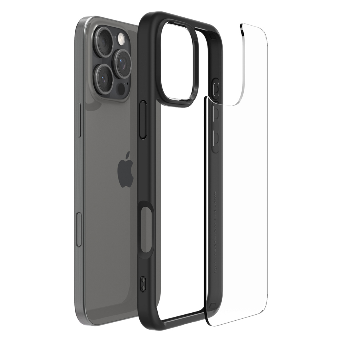 Téléphone dans un étui transparent. L'étui est séparé du téléphone.