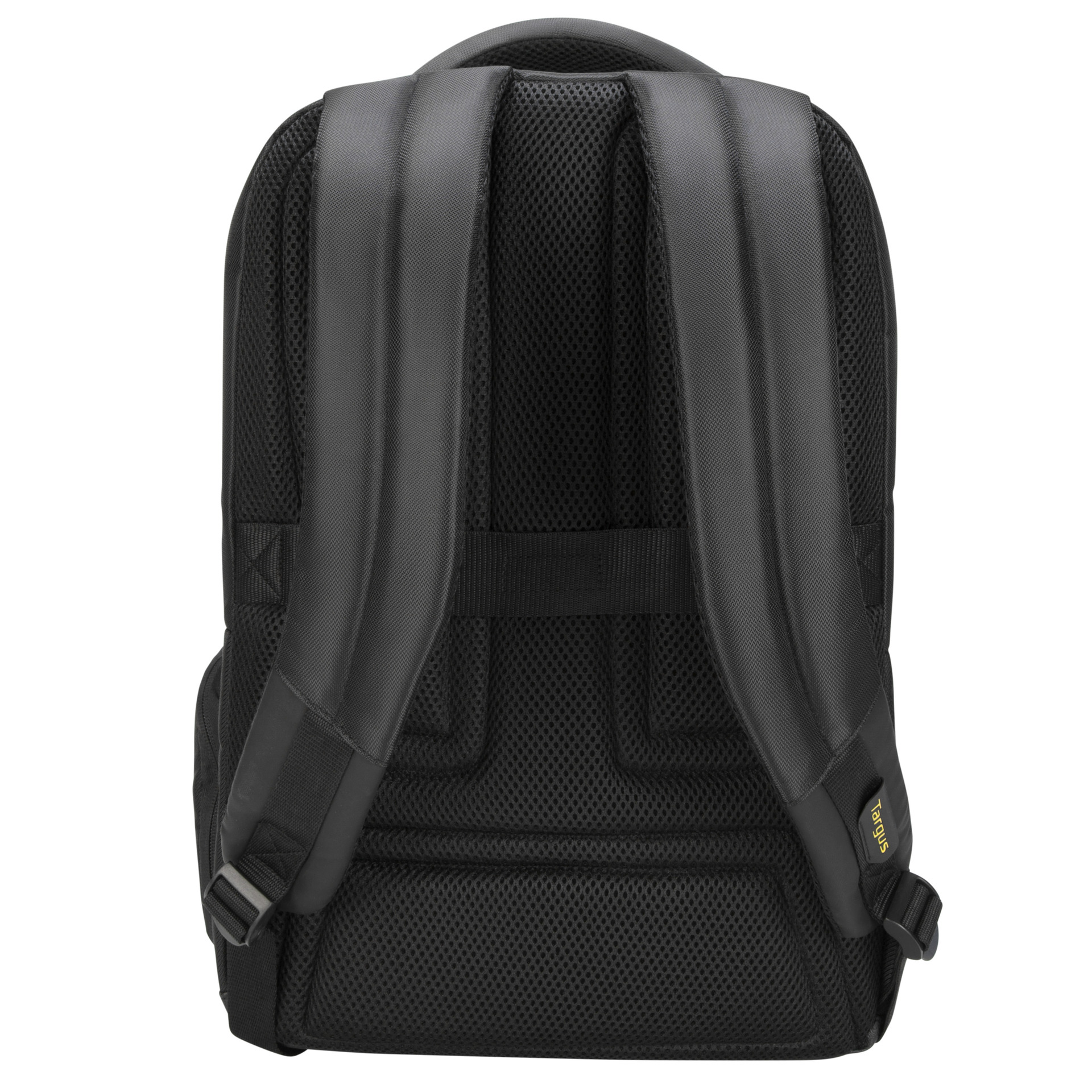 Sac à dos noir avec bretelles rembourrées, dos en mesh et logo Targus.