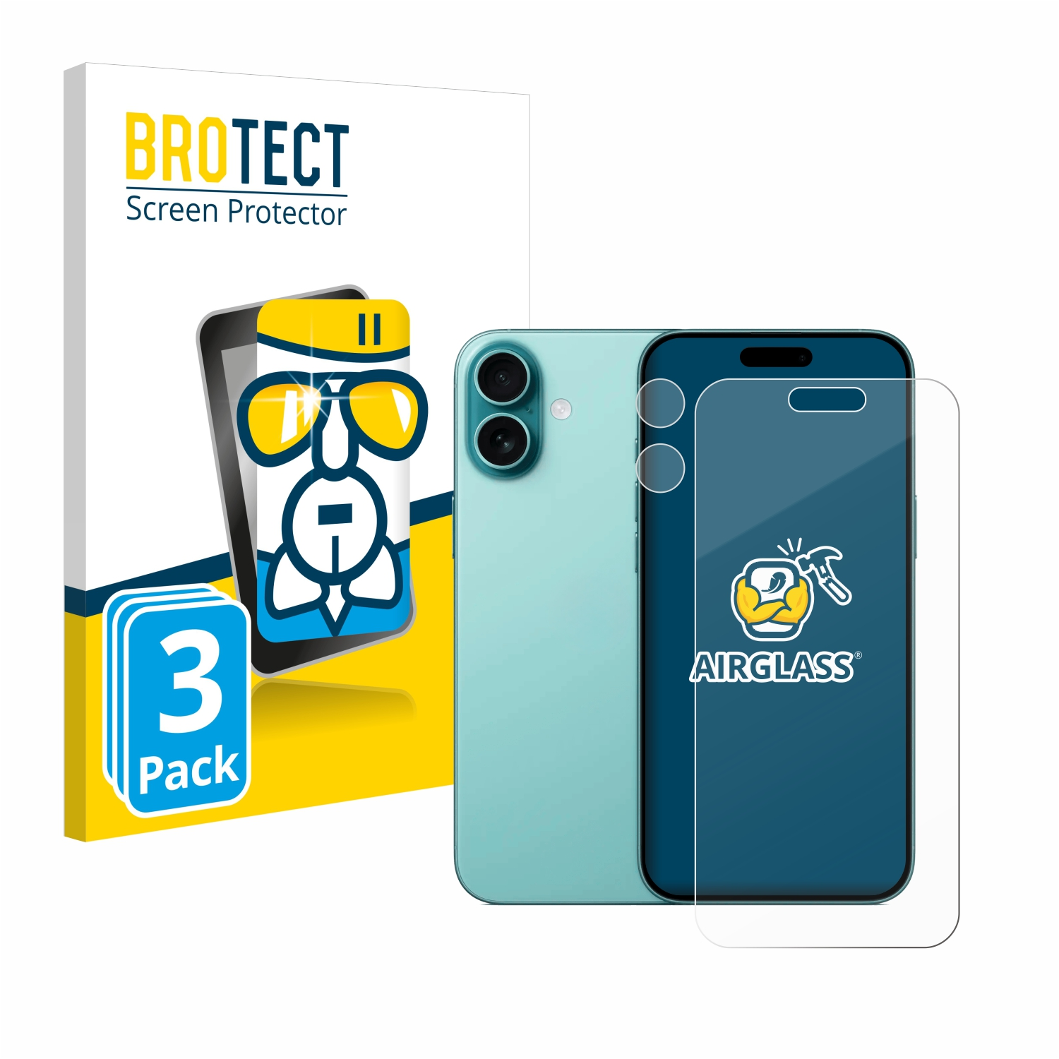 Telefon mit Displayschutz und 3er-Pack Displayschutzbox.