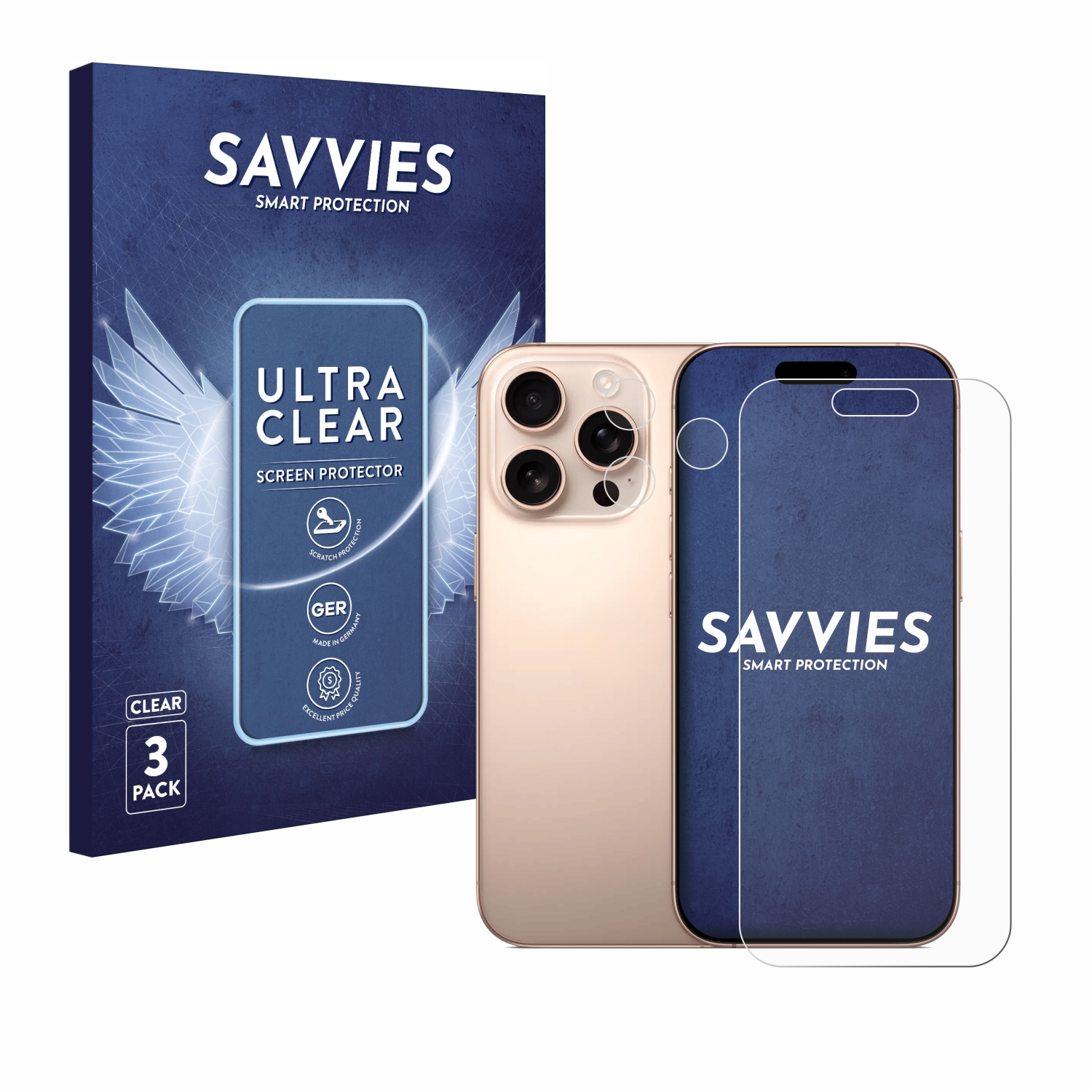 Ein Telefon und eine Displayschutzfolienbox mit einer Displayschutzfolie auf weißem Hintergrund.