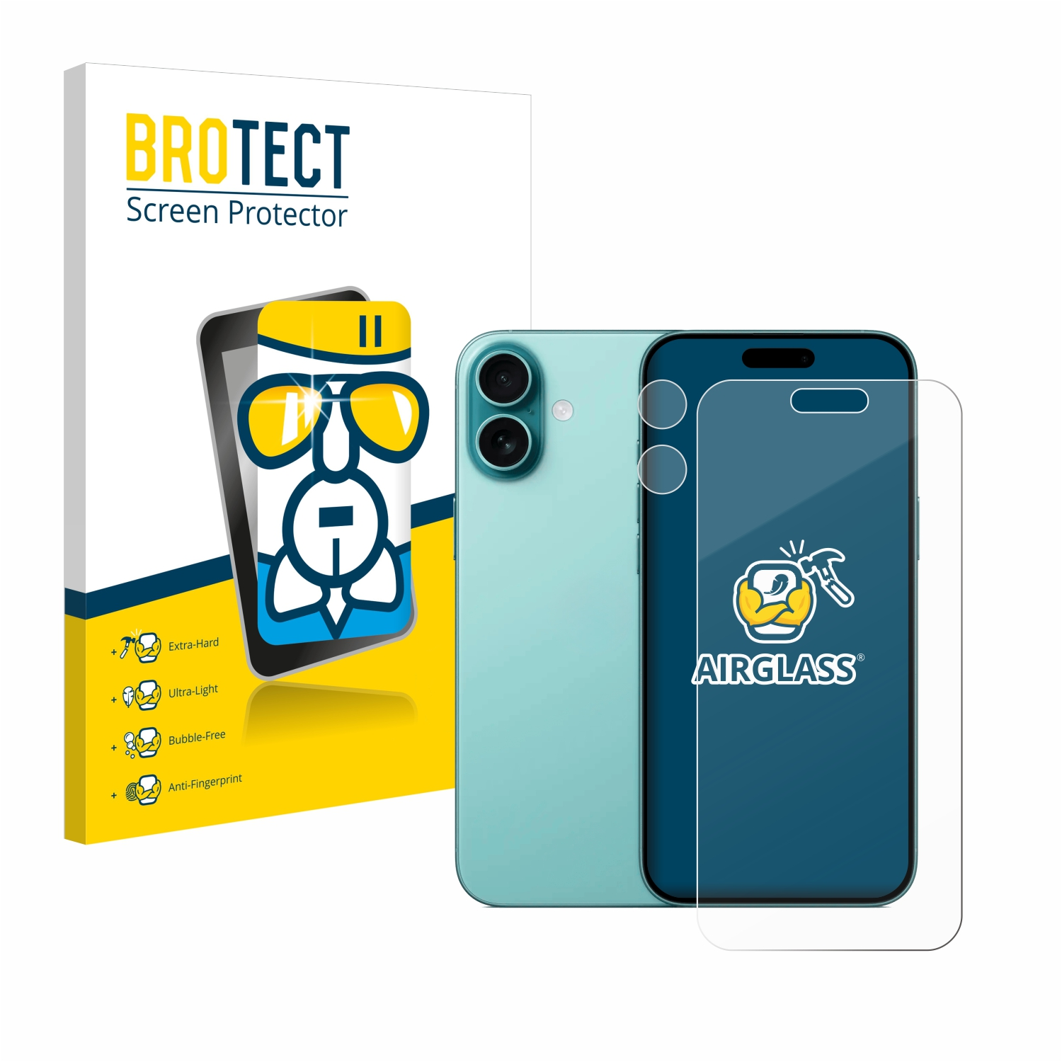 Telefon mit Displayschutz und separate Displayschutzbox.