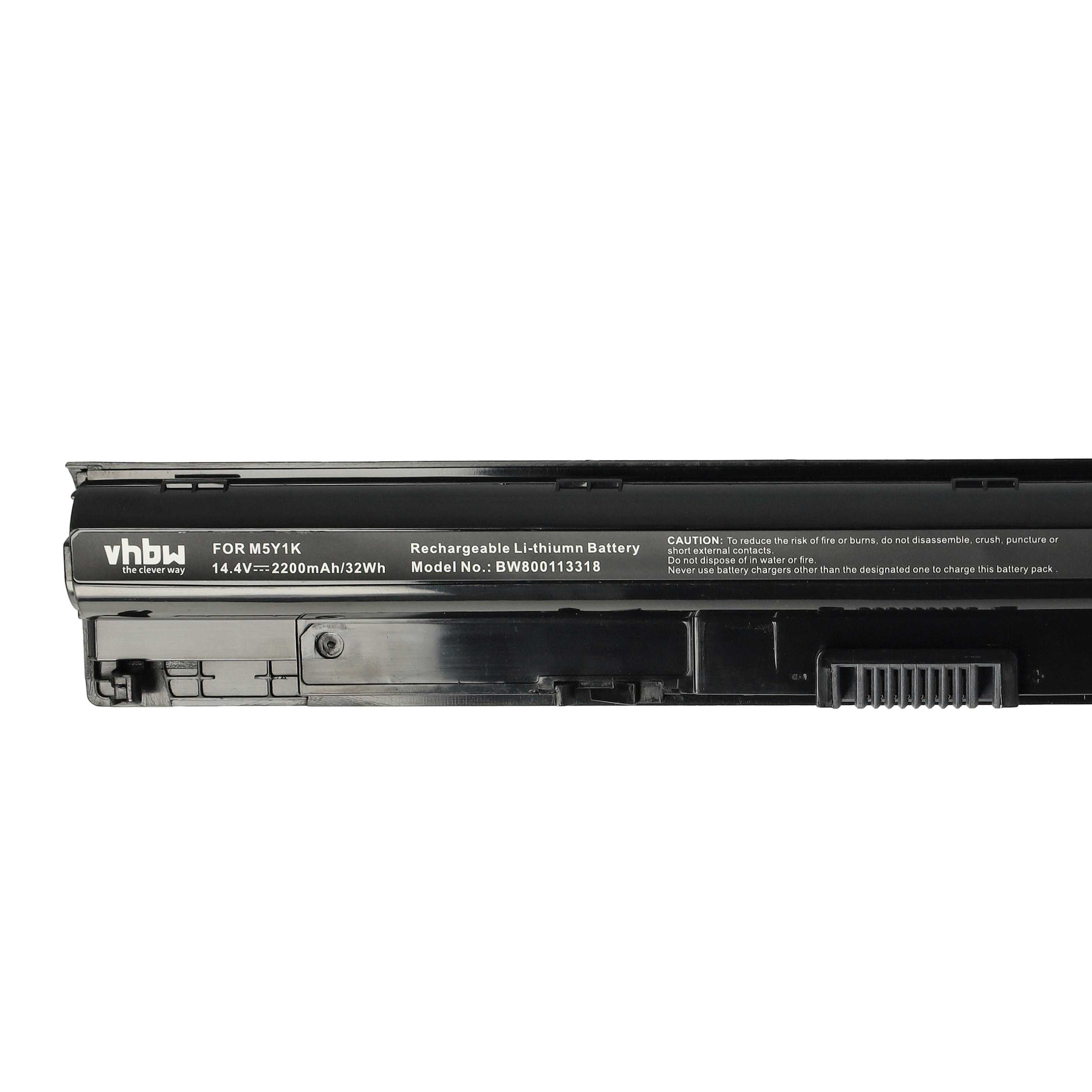 Ein Laptop-Akku. Schwarz und rechteckig. Text enthält „vhbw“, „14,4 V“, „2200 mAh/32 Wh“ und die Modellnummer.