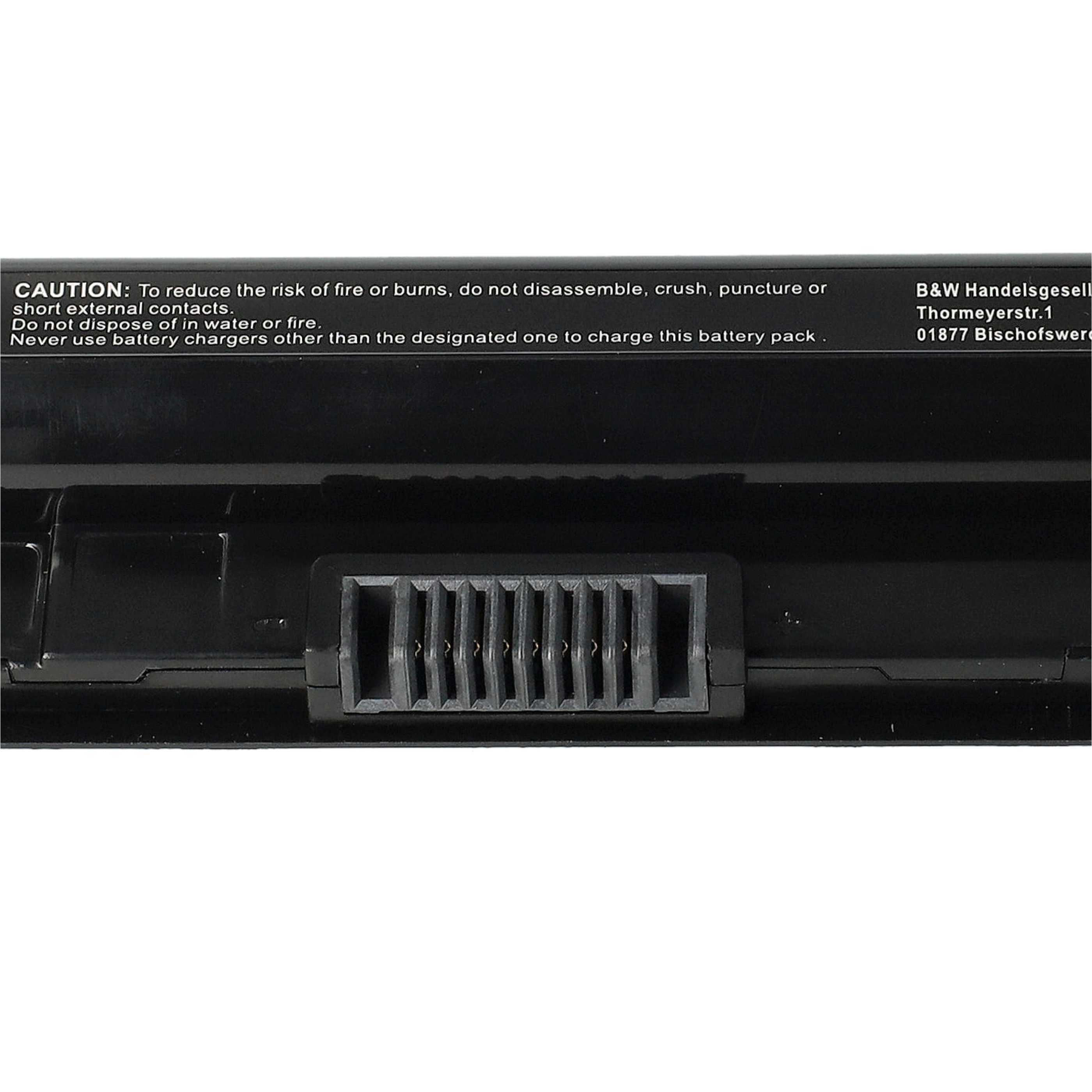 Nahaufnahme eines Laptop-Akkupacks mit Warnhinweisen und Sicherheitshinweisen.