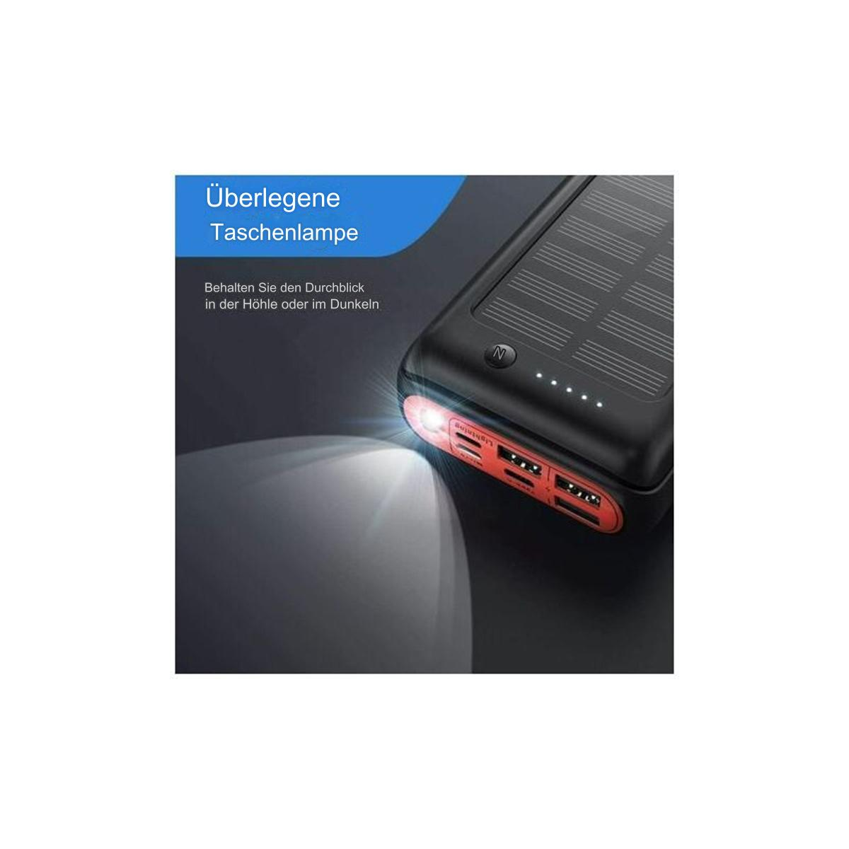 Eine schwarze und rote Taschenlampe leuchtet, mit einem Solarpanel.