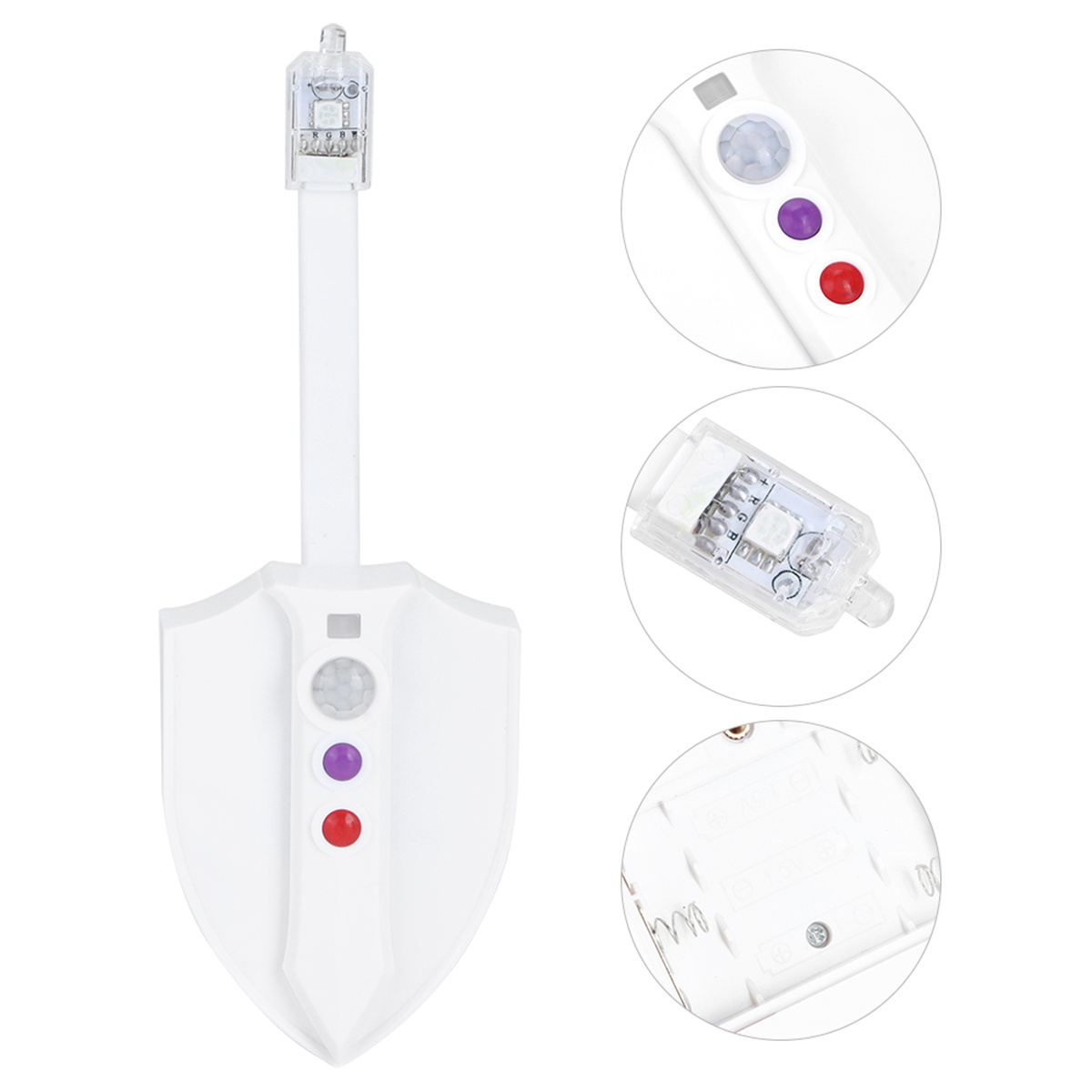 Weißes LED-Licht in Schildform. Enthält Details des LED-Lichts und der Fernbedienung.