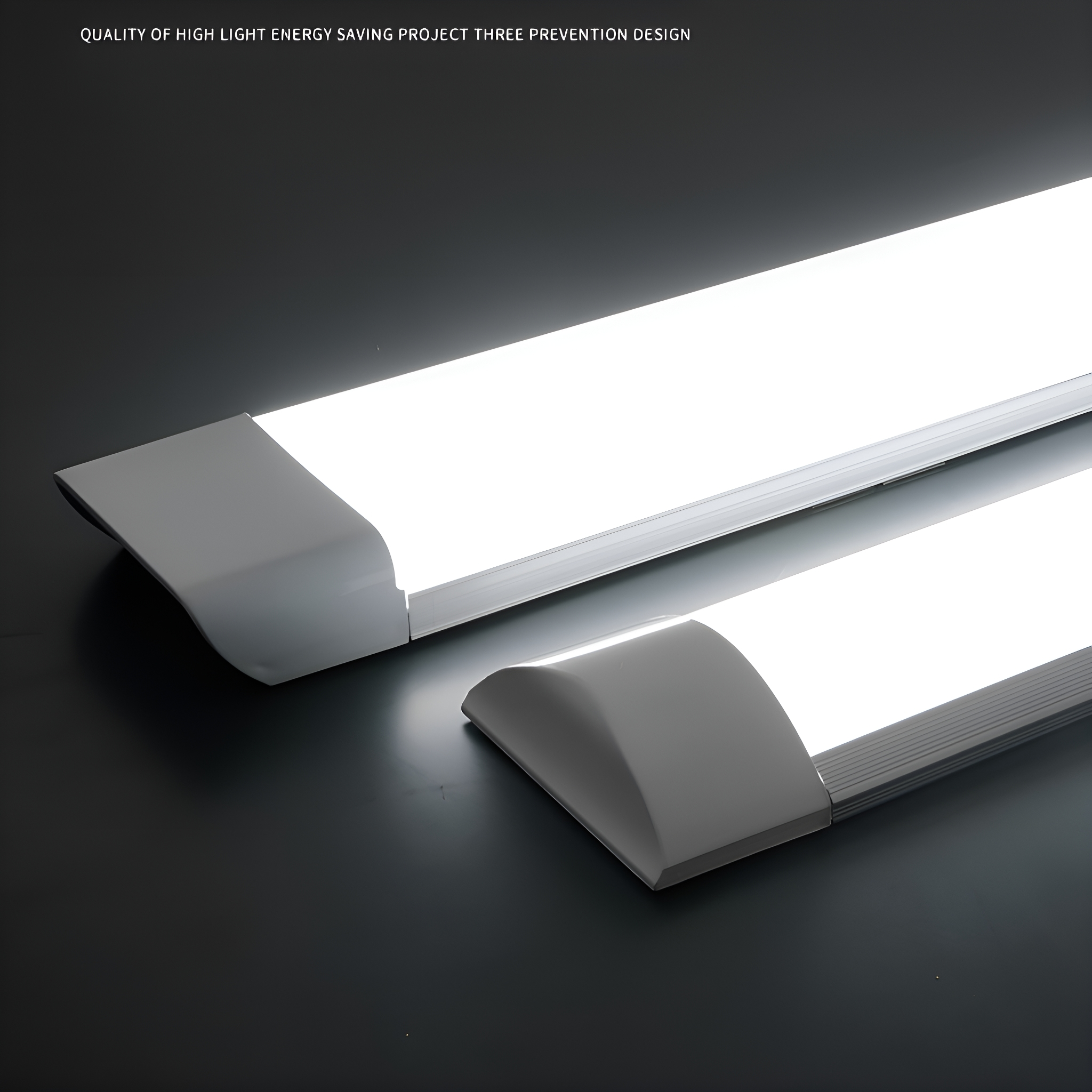 Zwei weiße LED-Lichtpaneele auf dunklem Hintergrund, mit Text oben, der hohe Qualität anzeigt.