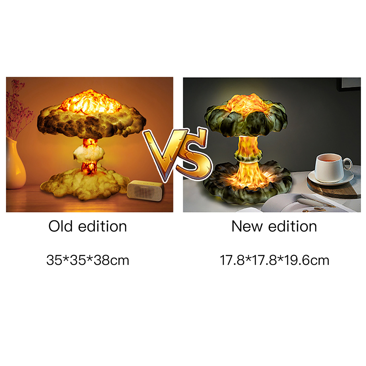 Zwei Lampen im Vergleich: alte Ausgabe mit gelbem Licht, neue Ausgabe mit grünem und gelbem Licht.