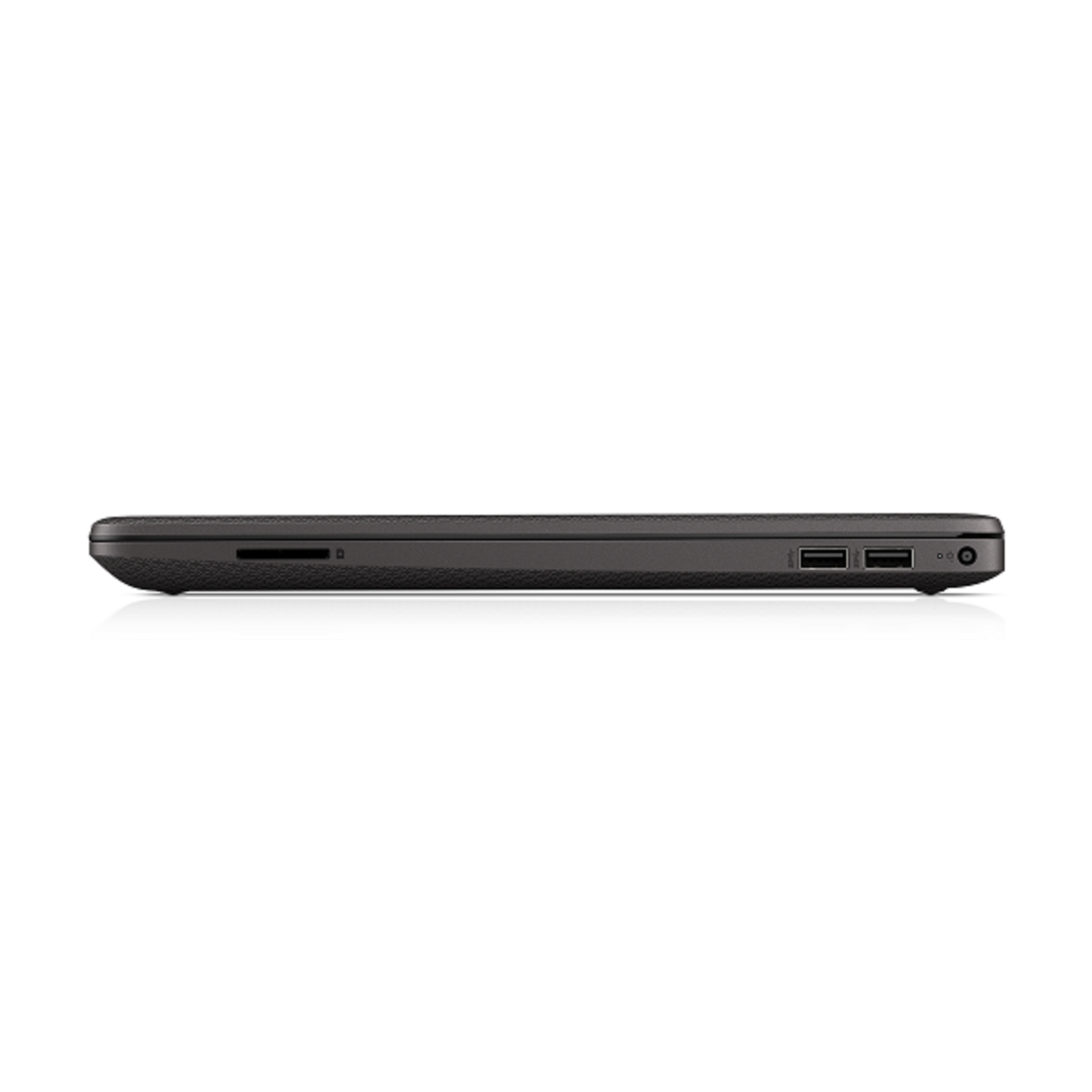 Seitenansicht eines schwarzen Laptops mit Anschlüssen.