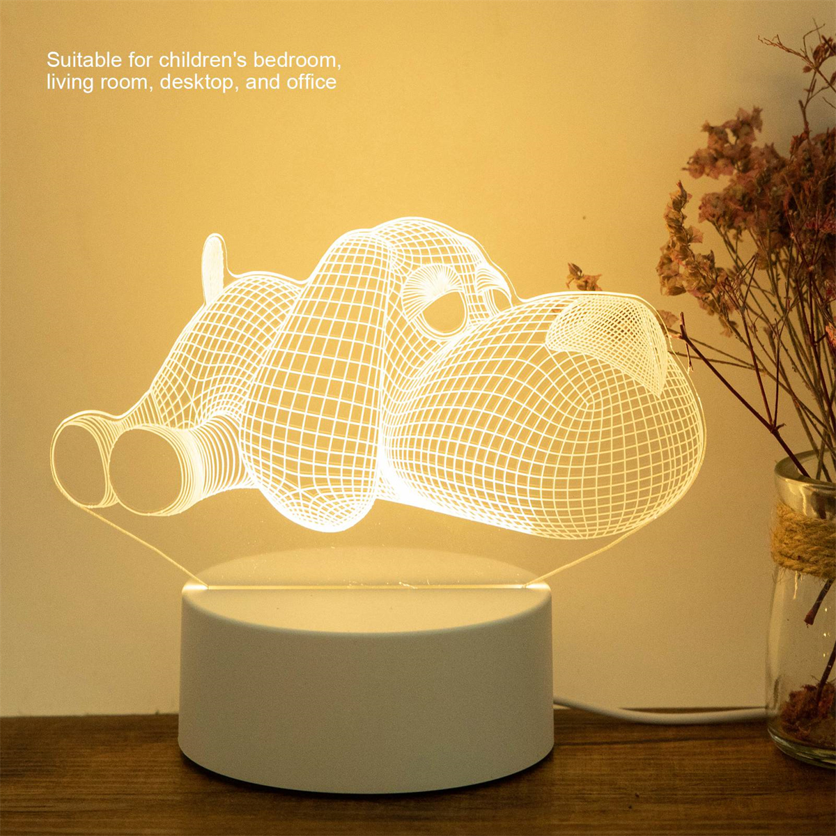 Eine nilpferd-förmige Lampe mit weißem Sockel, geeignet für Kinderzimmer, Wohnzimmer und Schreibtisch.