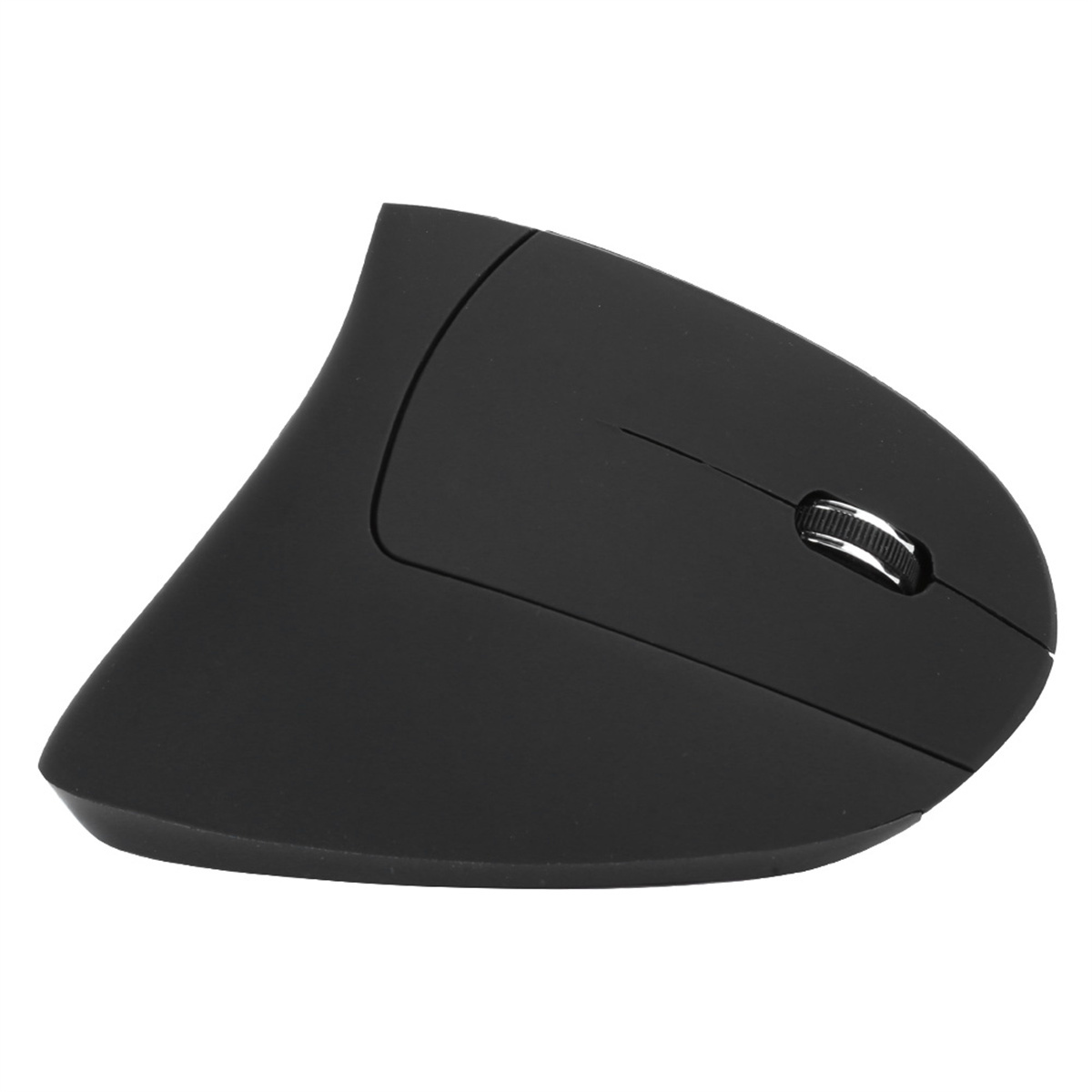 Schwarze ergonomische Maus mit Scrollrad.