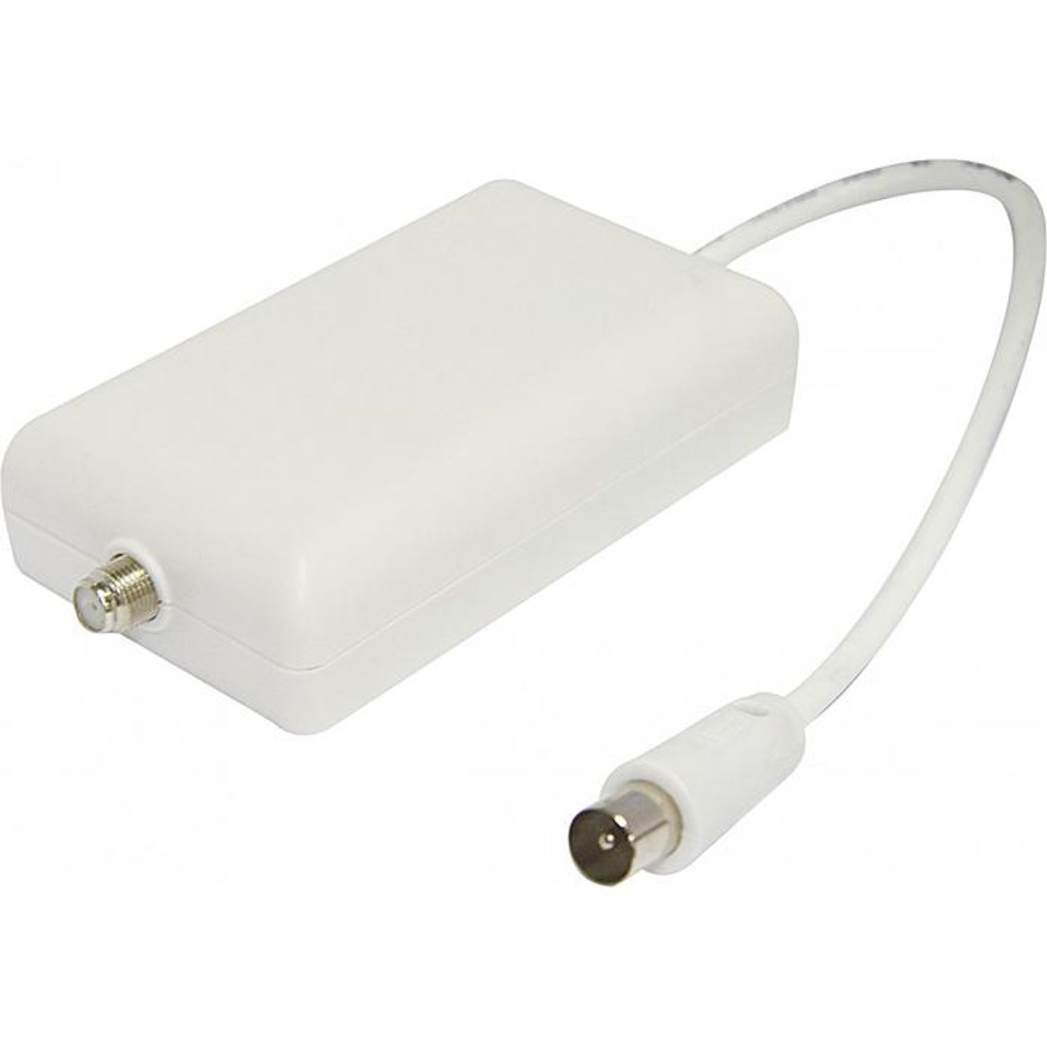 Białe prostokątne urządzenie z kablem i złączem na obu końcach.