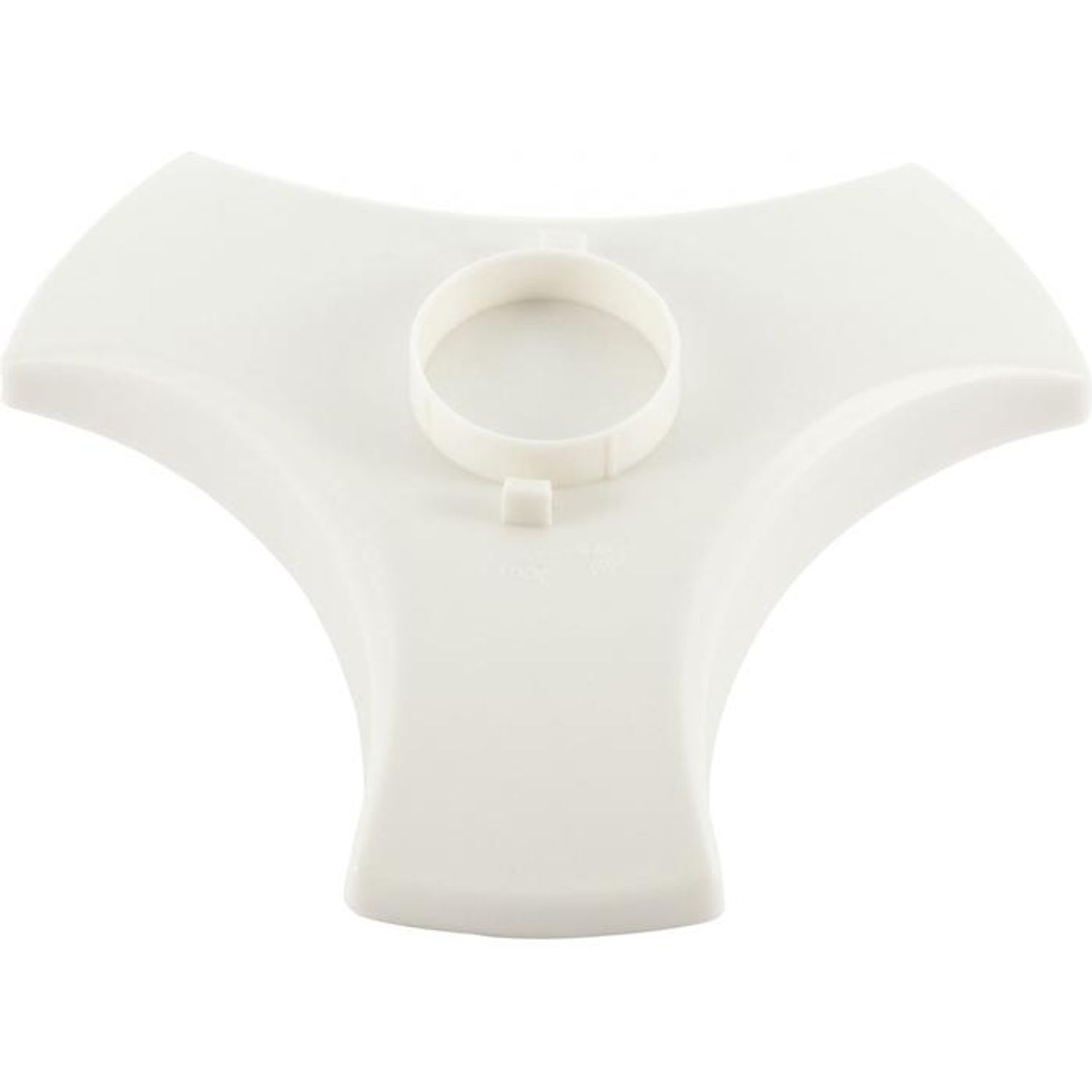 Biały plastikowy obiekt w kształcie litery Y. Ma centralny pierścień i trzy rozszerzane ramiona.