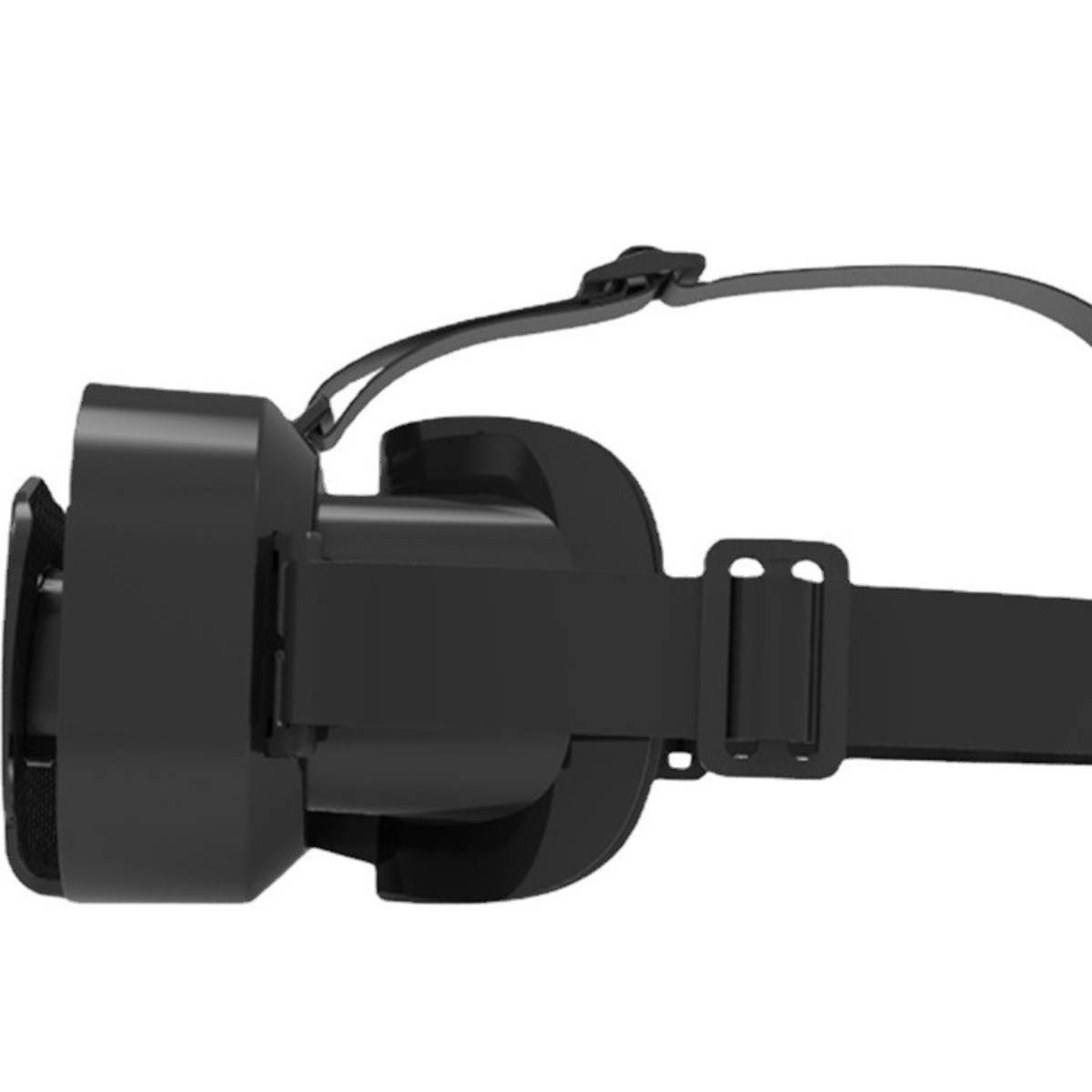 Schwarzes VR-Headset. Das Headset befindet sich vor weißem Hintergrund.