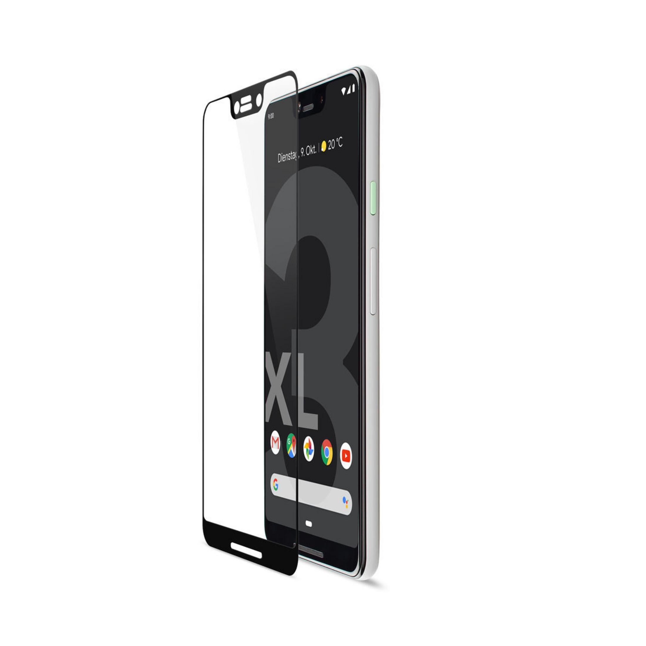 Un telefono Google Pixel 3 XL con protezione schermo, che mostra il display del telefono.