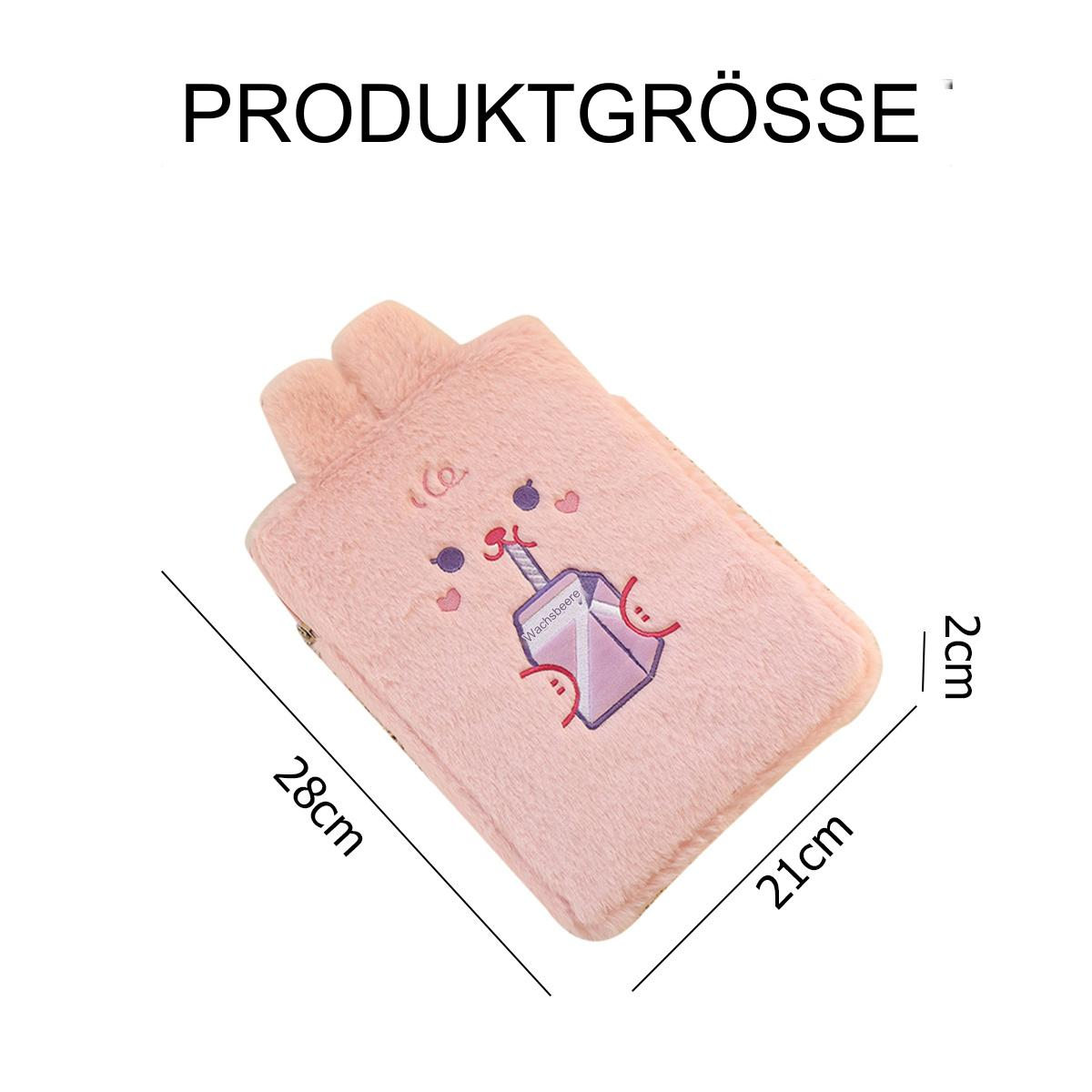 Rosa Wärmflaschenbezug mit süßem Bärengesicht, 28x21cm, 2cm dick. Mit Wasserstandsanzeige.