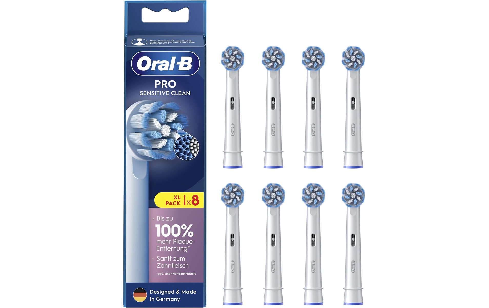 Pudełko końcówek Oral-B Pro Sensitive Clean z 8 wkładami.