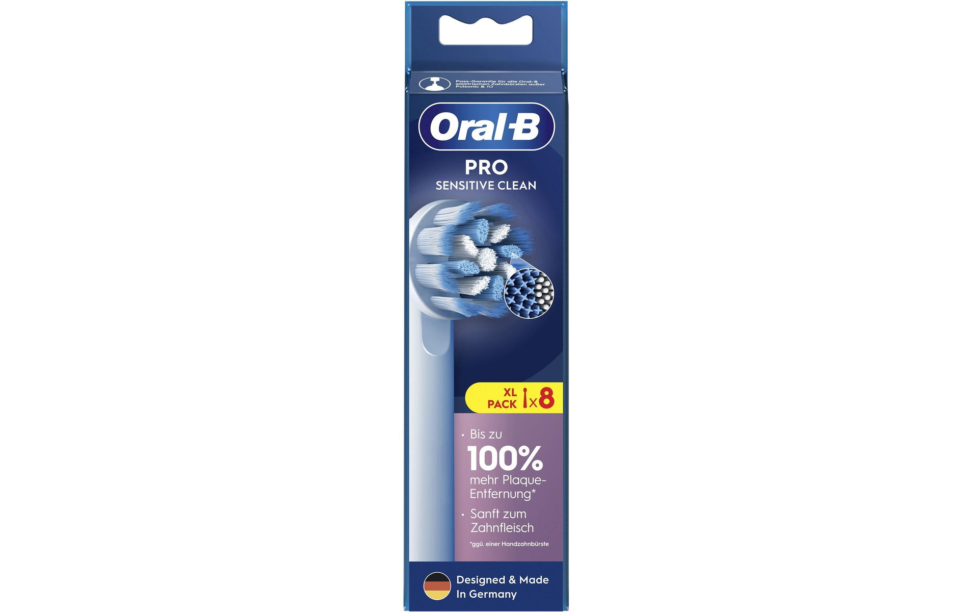 Pudełko z końcówkami do szczoteczki Oral-B Pro Sensitive Clean. Opakowanie zawiera informacje o produkcie.