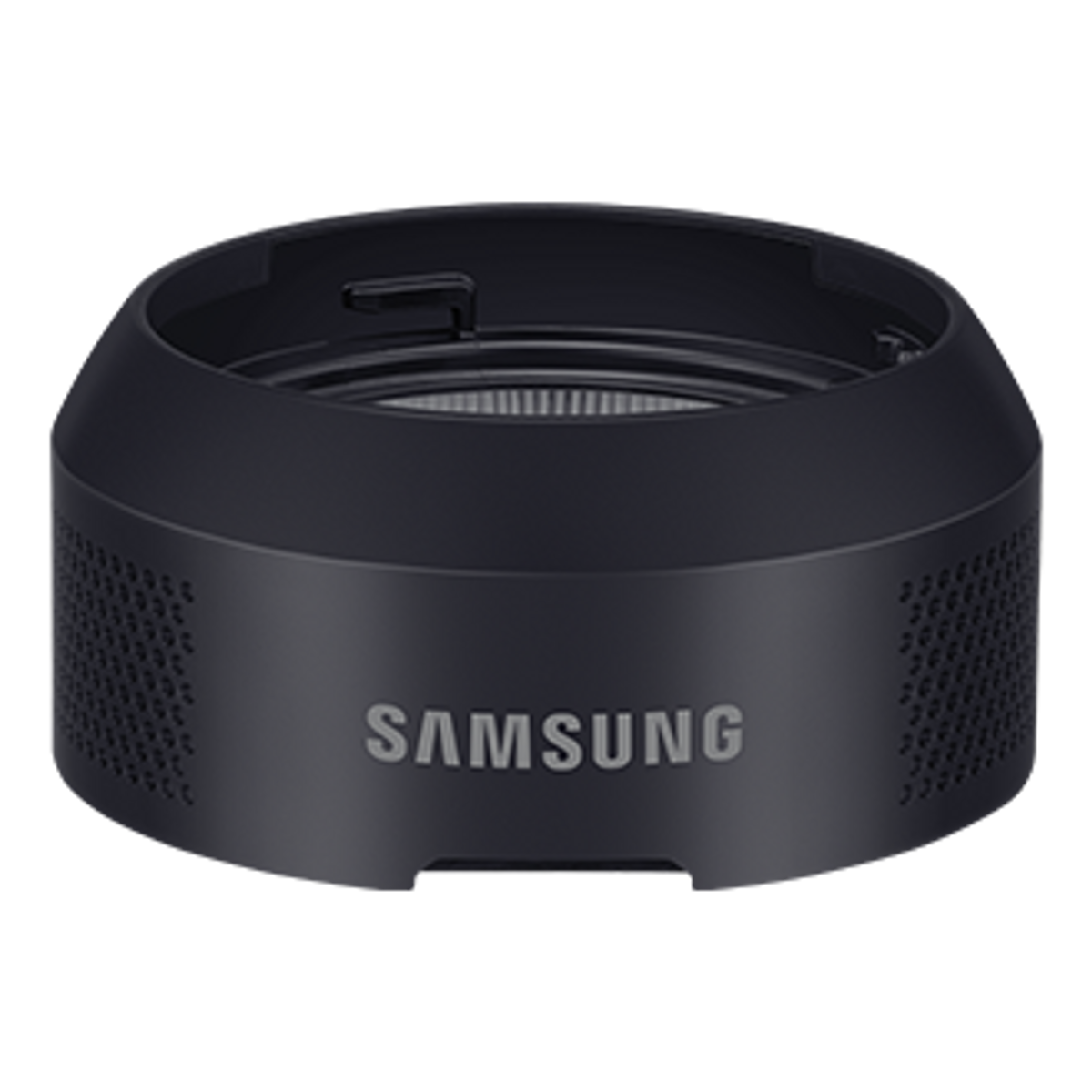 Czarny głośnik Samsung z napisem SAMSUNG.