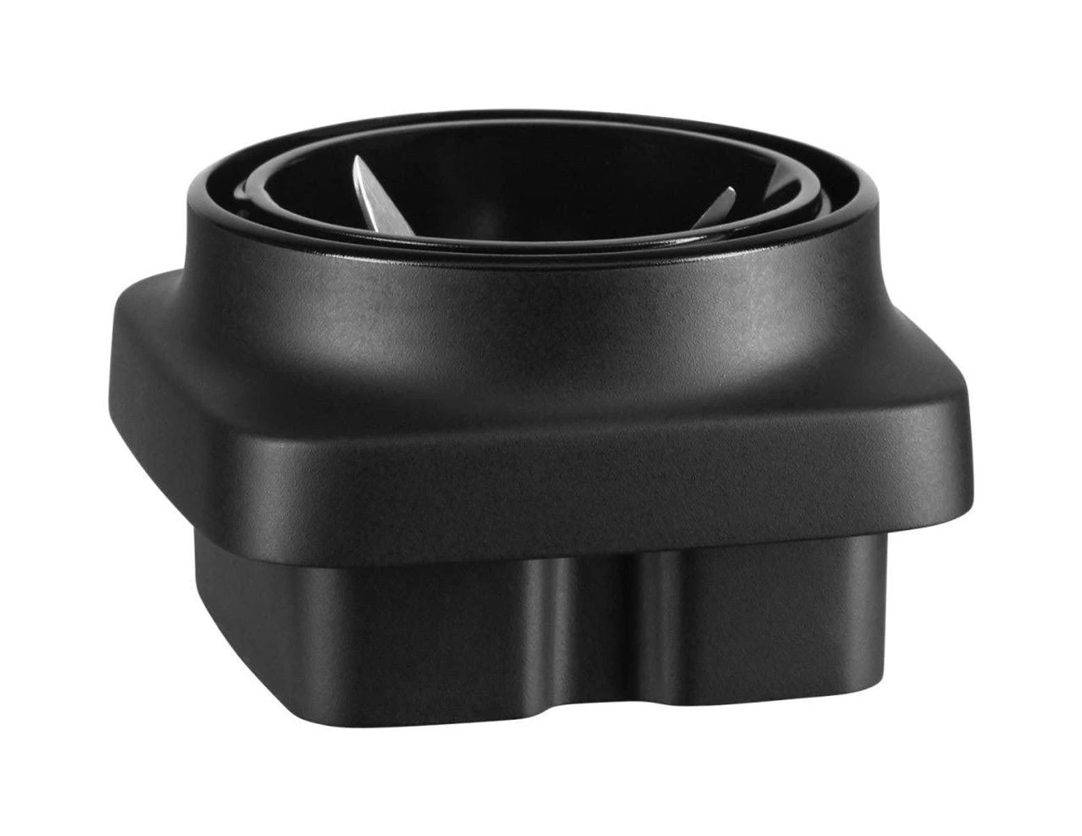 Czarny plastikowy przedmiot, prawdopodobnie część maszyny lub urządzenia.