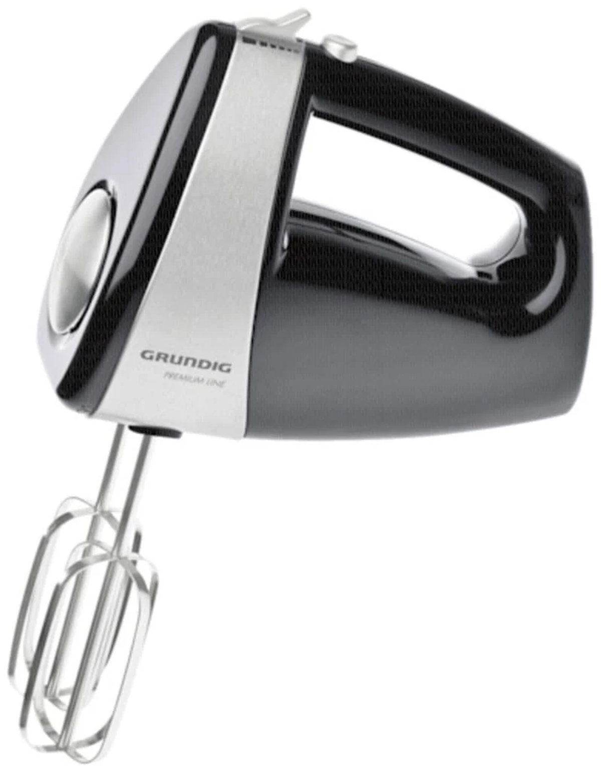 Un frullatore a mano Grundig Premium Line nero e argento.