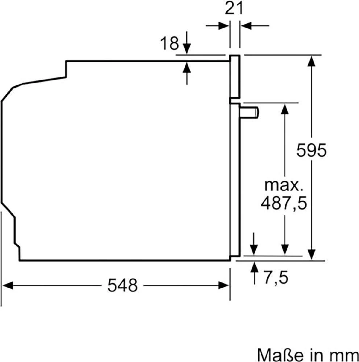 Disegno tecnico che mostra le dimensioni di un forno a microonde, in millimetri.
