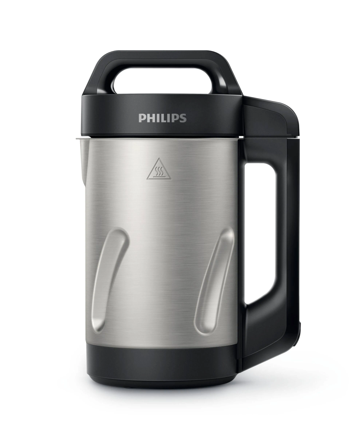 Sminuzzatore Philips argento e nero. Manico e base neri. Sfondo bianco.
