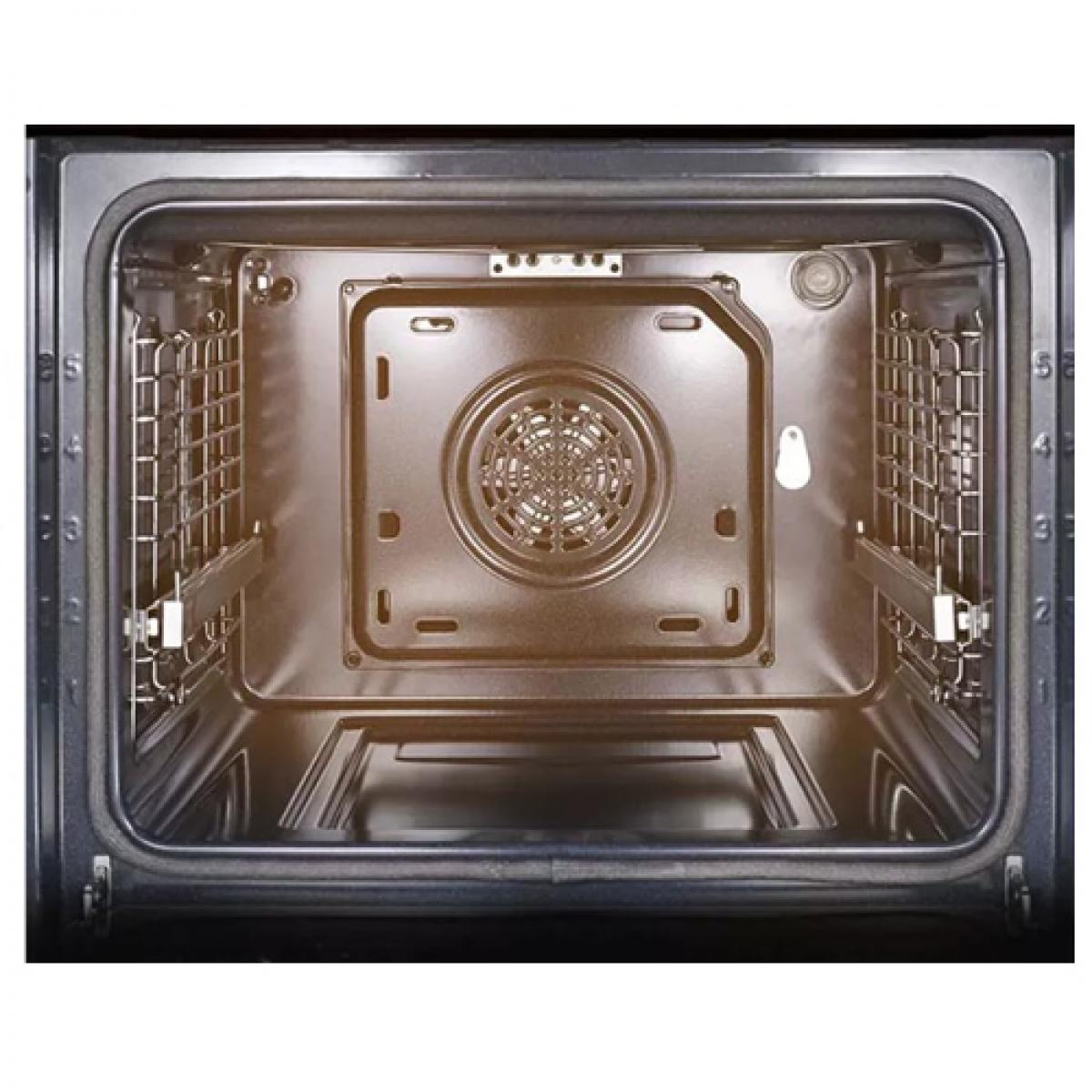 Interior de un horno, mostrando rejillas y un elemento calefactor.
