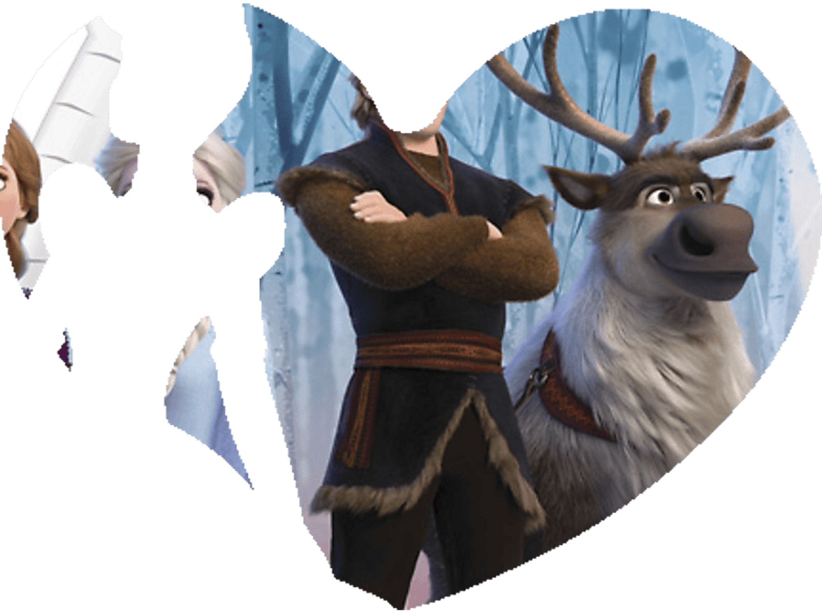Forma de corazón formada por Elsa, Kristoff, Sven y otros personajes de Frozen.