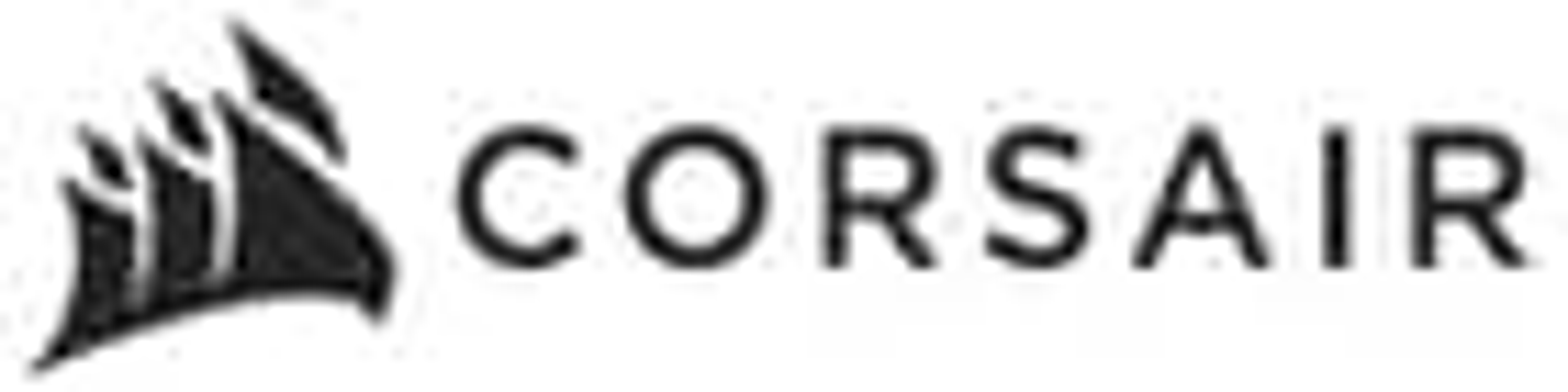 Logo Corsair, stylizowany symbol płomieni, z napisem Corsair poniżej, pogrubioną czcionką bezszeryfową.