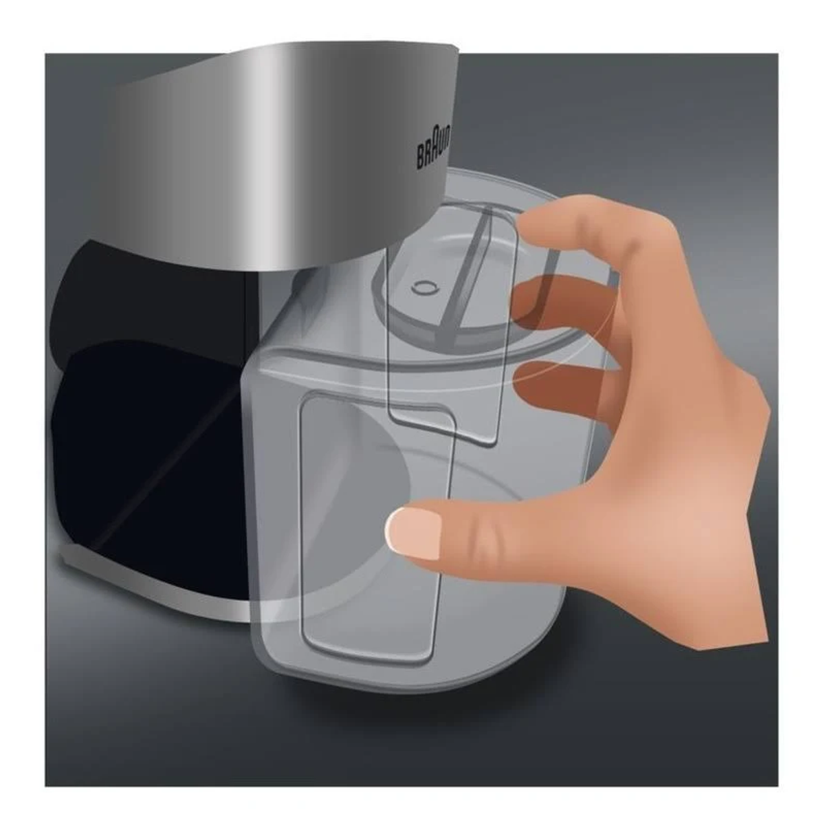 Ręka osoby trzymająca szarą i czarną golarkę elektryczną Braun.