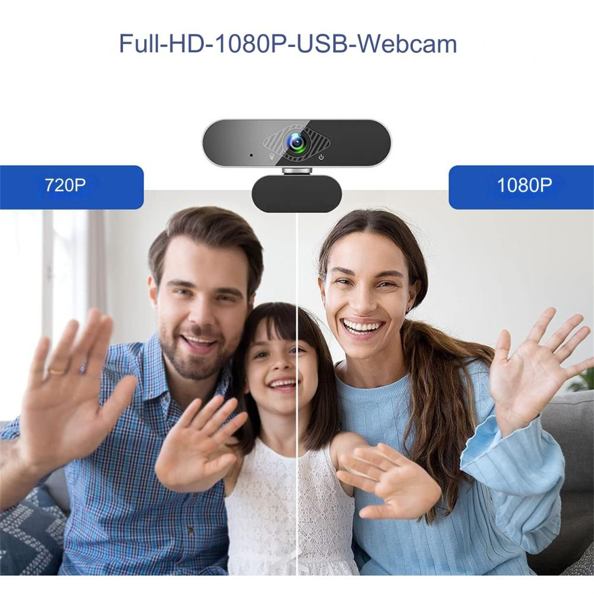 Webcam mit Personen auf dem Bildschirm. Menschen winken in die Kamera.