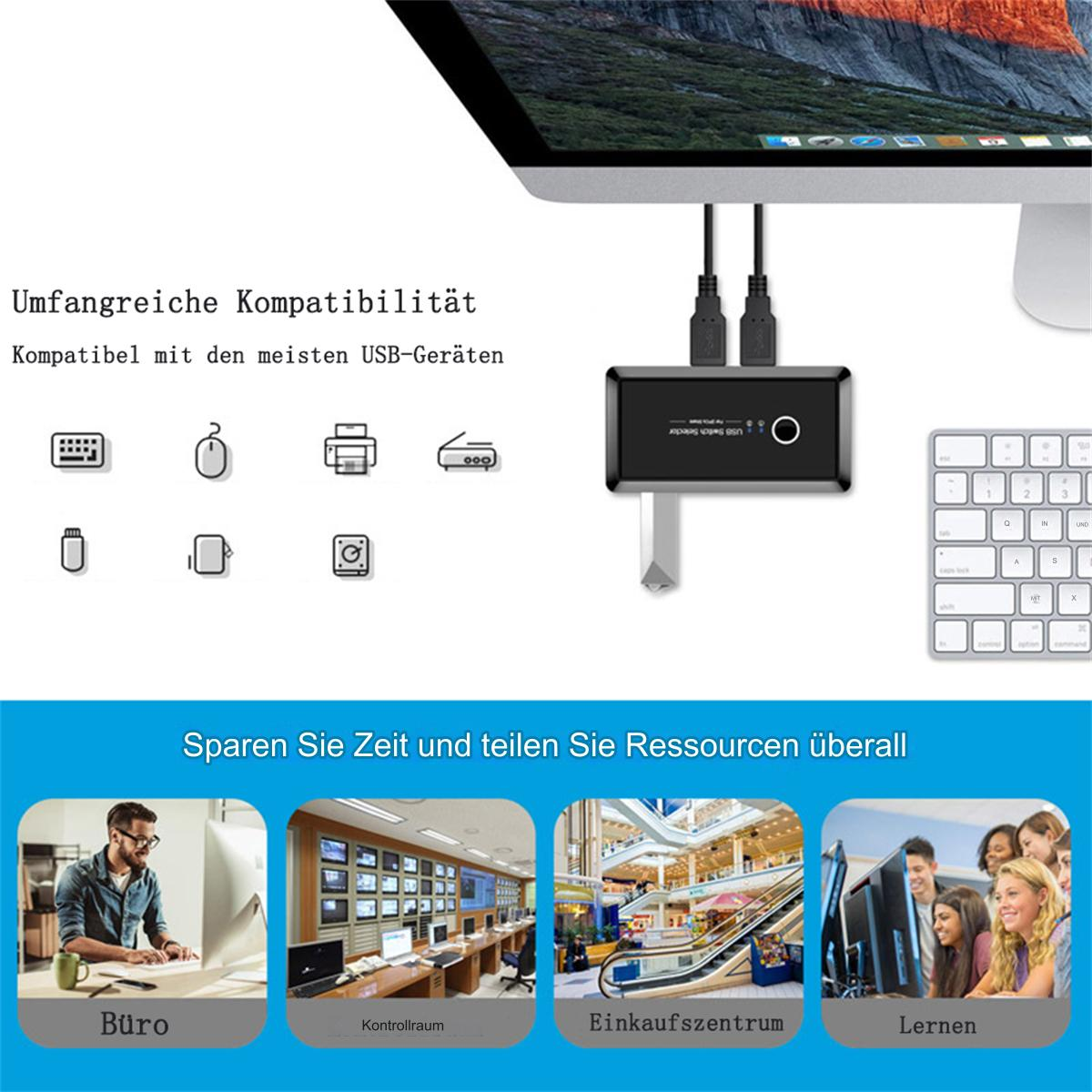 USB-Hub mit Symbolen. Symbole für Tastatur, Maus, Drucker und andere Geräte.