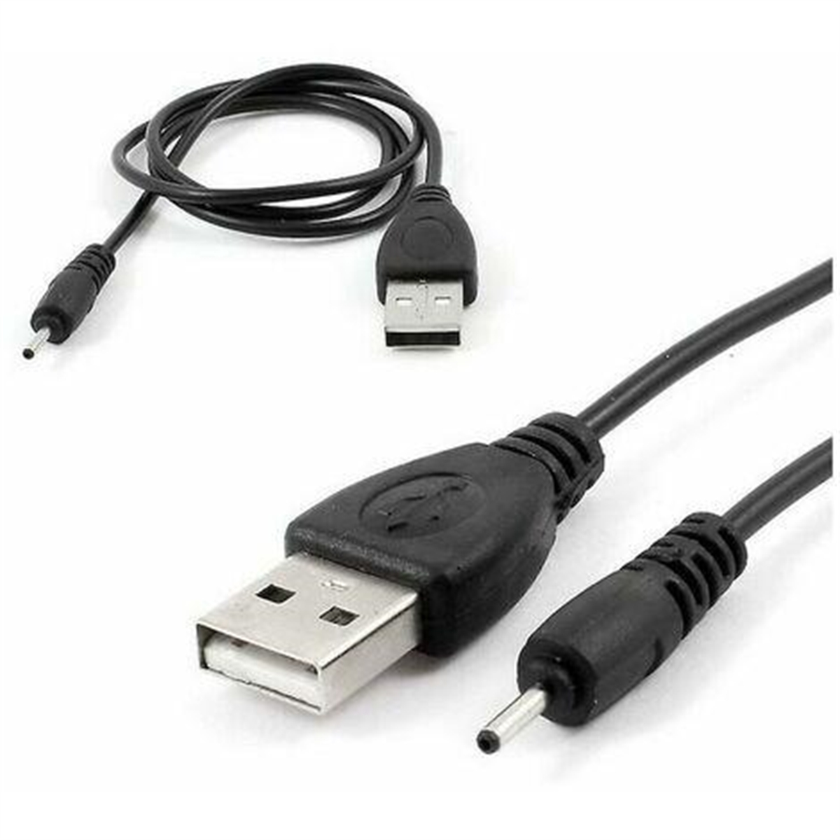 Ein schwarzes USB-Ladekabel mit zwei Anschlüssen.