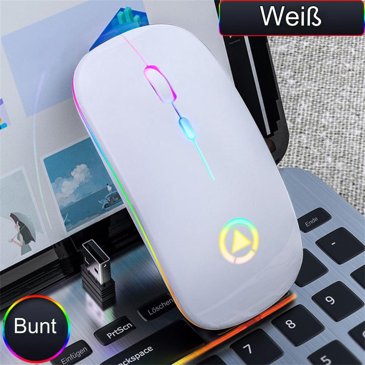 Eine weiße Maus mit RGB-Beleuchtung und eine Tastatur mit deutschen Beschriftungen.